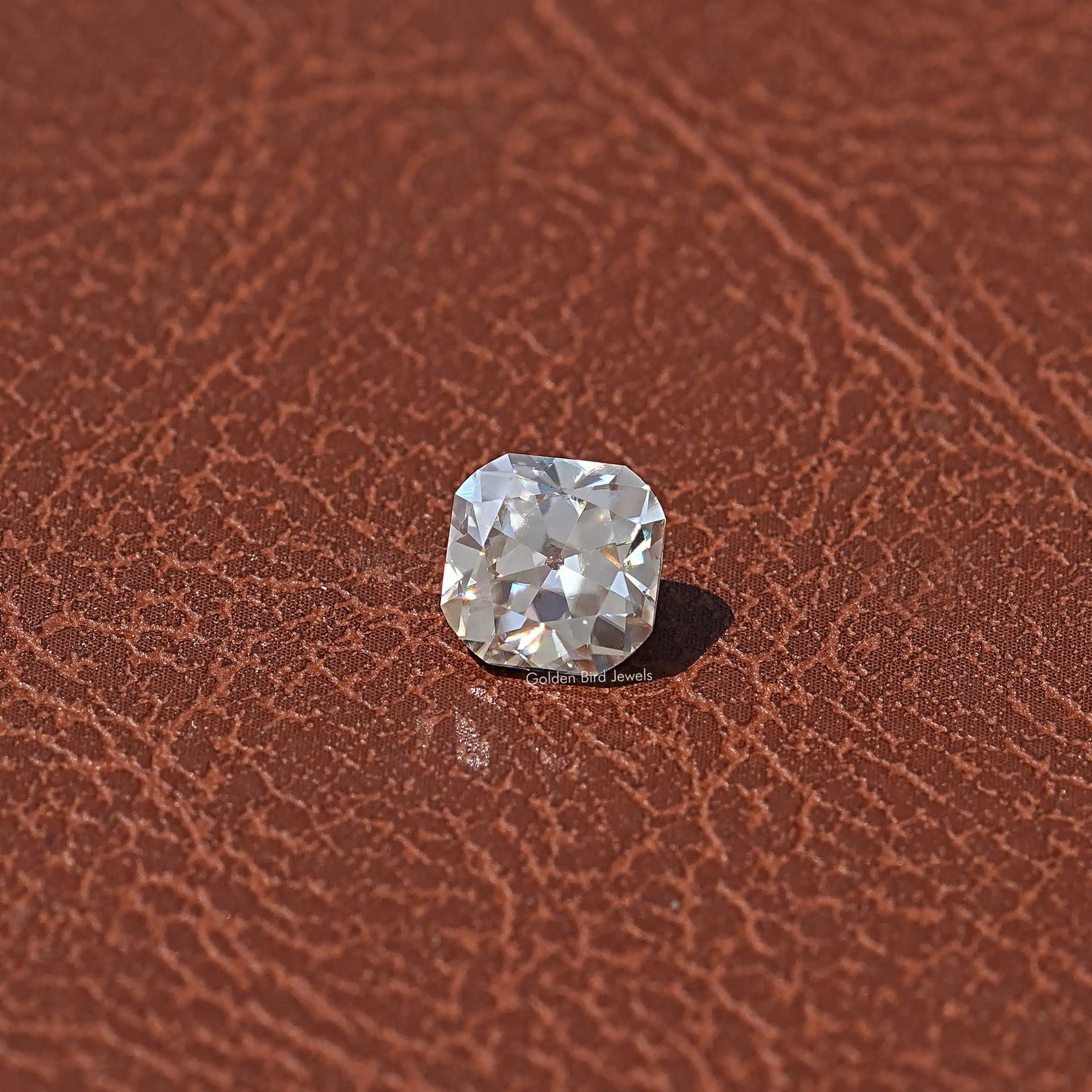 Front View of Old Mine Cushion Cut Loose Moissanite Stone In White Gold