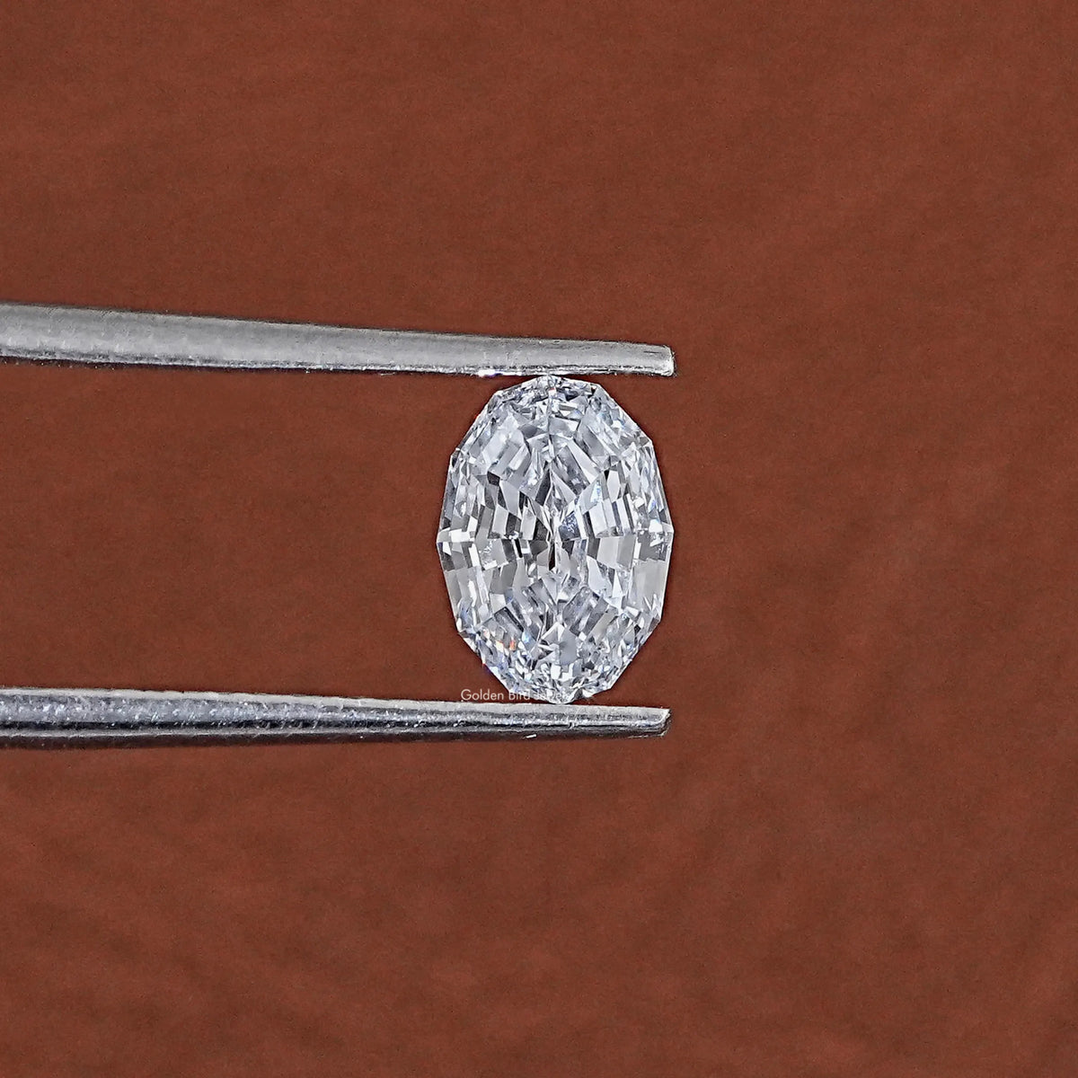 Tweezer hold on 1CT Step Cut Oval Lab Grown Loose Diamond