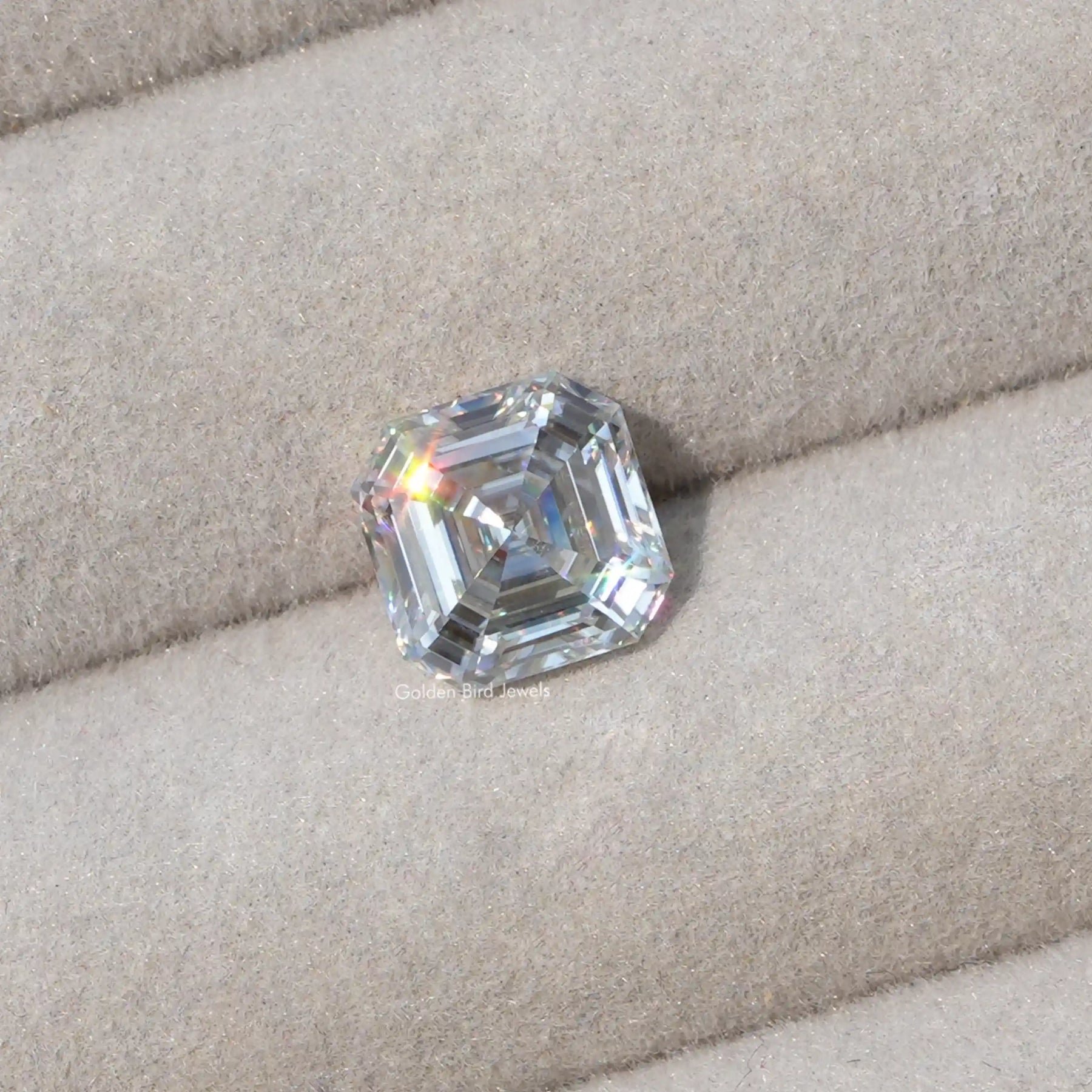 View of Asscher Cut Loose Moissanite In White