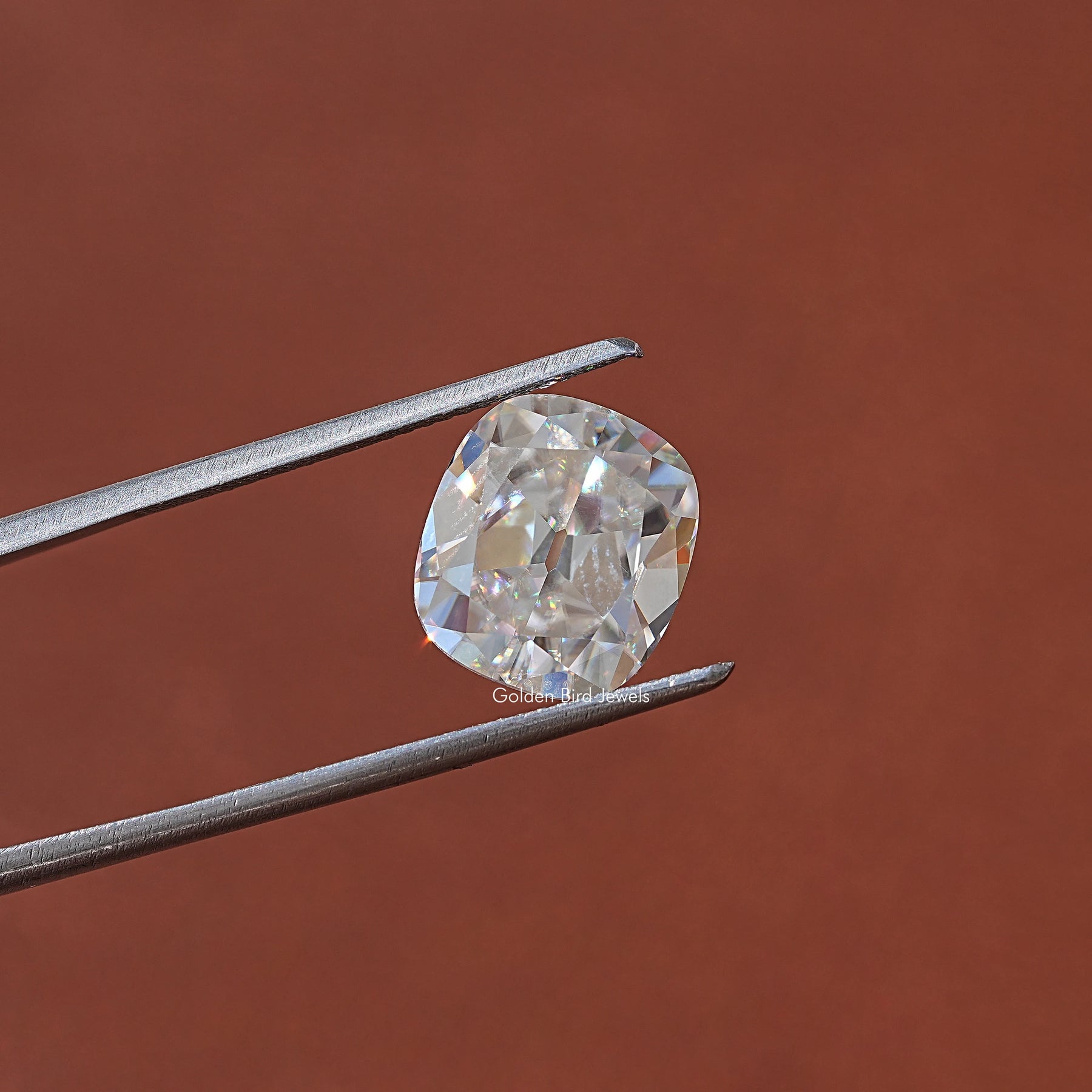 In Tweezer View Of Moissanite Cushion Cut Loose Stone