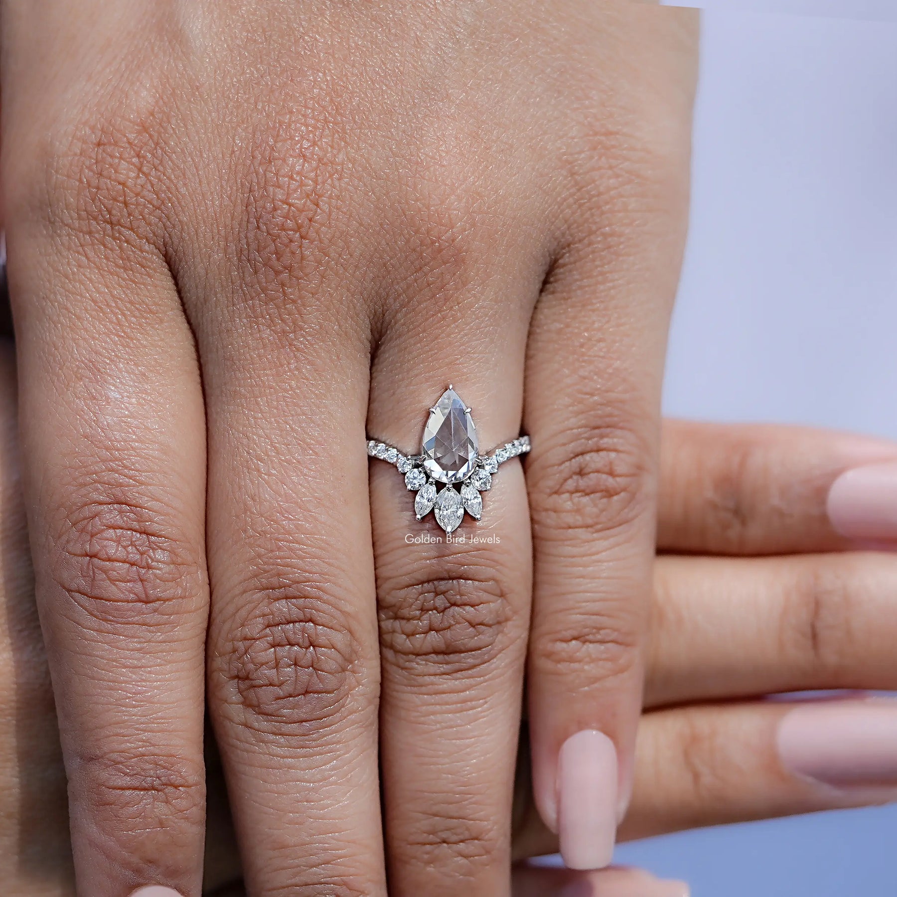 Close view of Rose Cut Moissanite Solitaire Ring