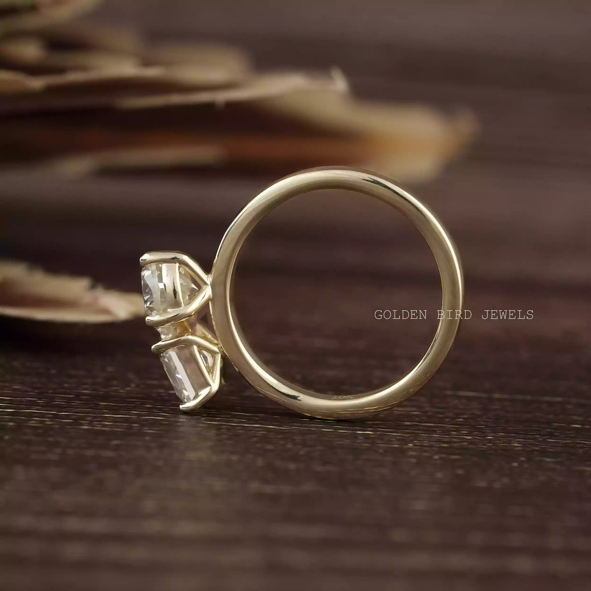 Back view of moissanite  ring in secure setting