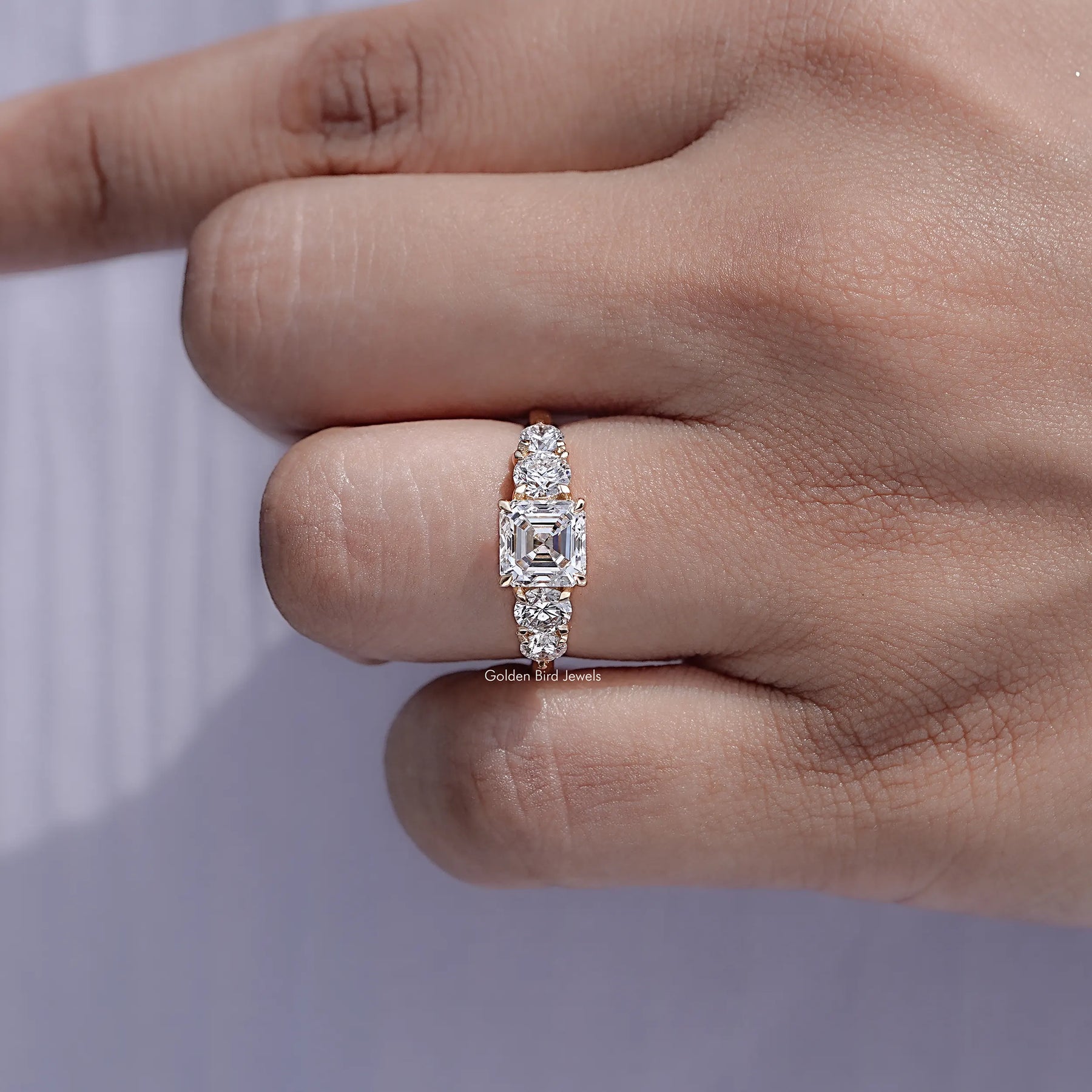 Detailed view of Asscher Cut Diamond Five Stone Ring