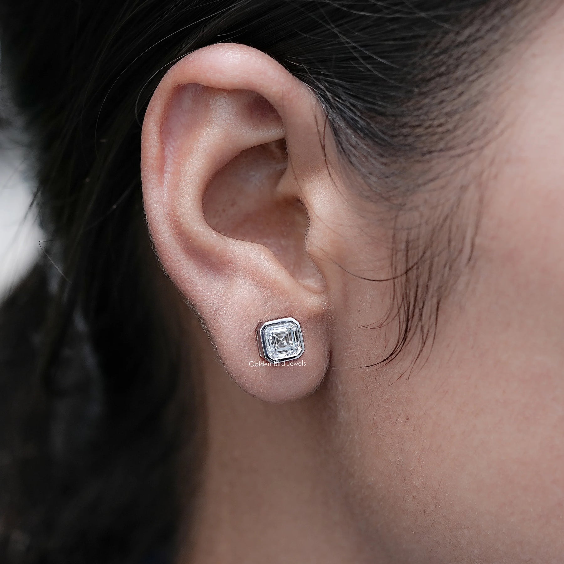 Asscher Cut Lab Diamond Bezel Set Stud Earrings
