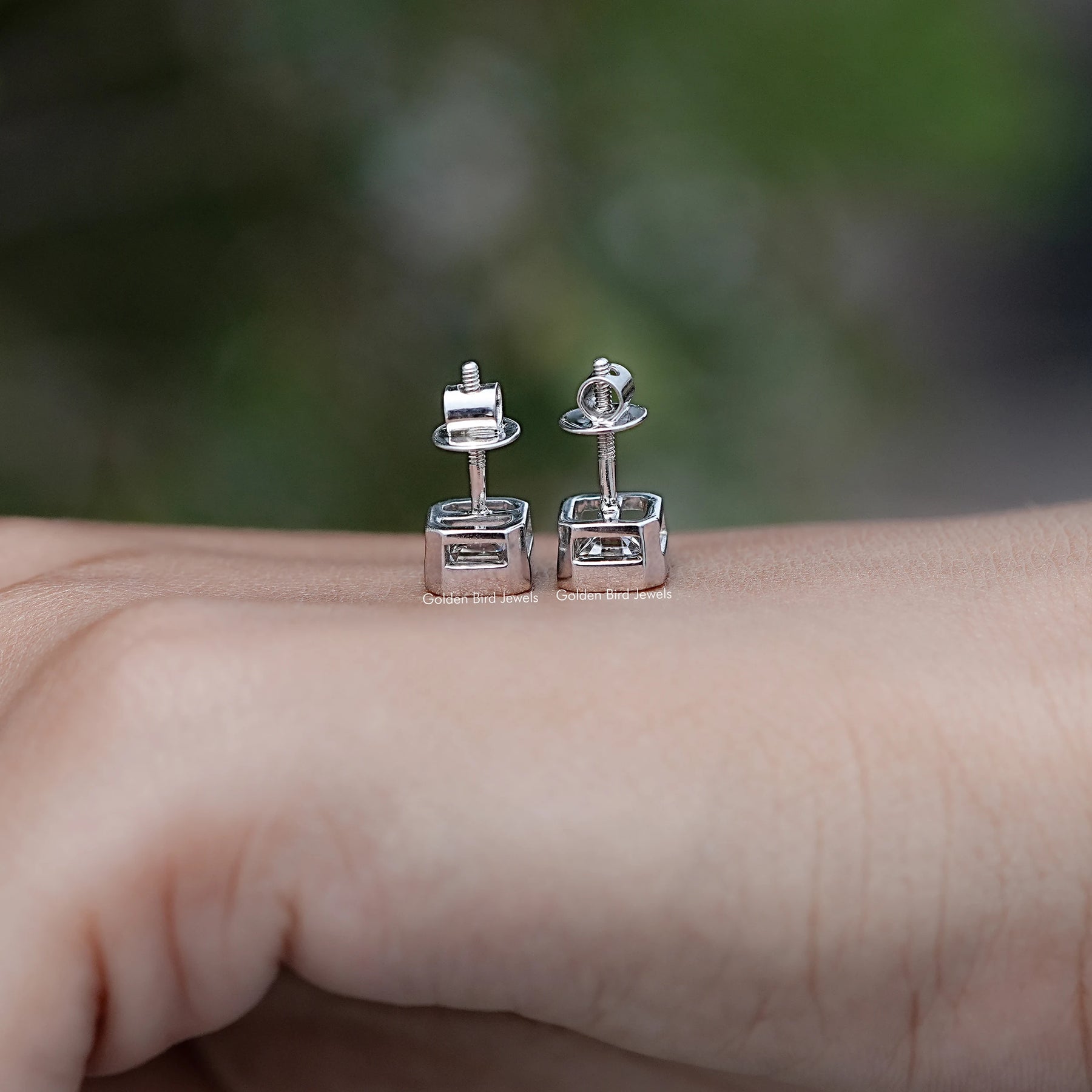 Asscher Cut Lab Diamond Bezel Set Stud Earrings