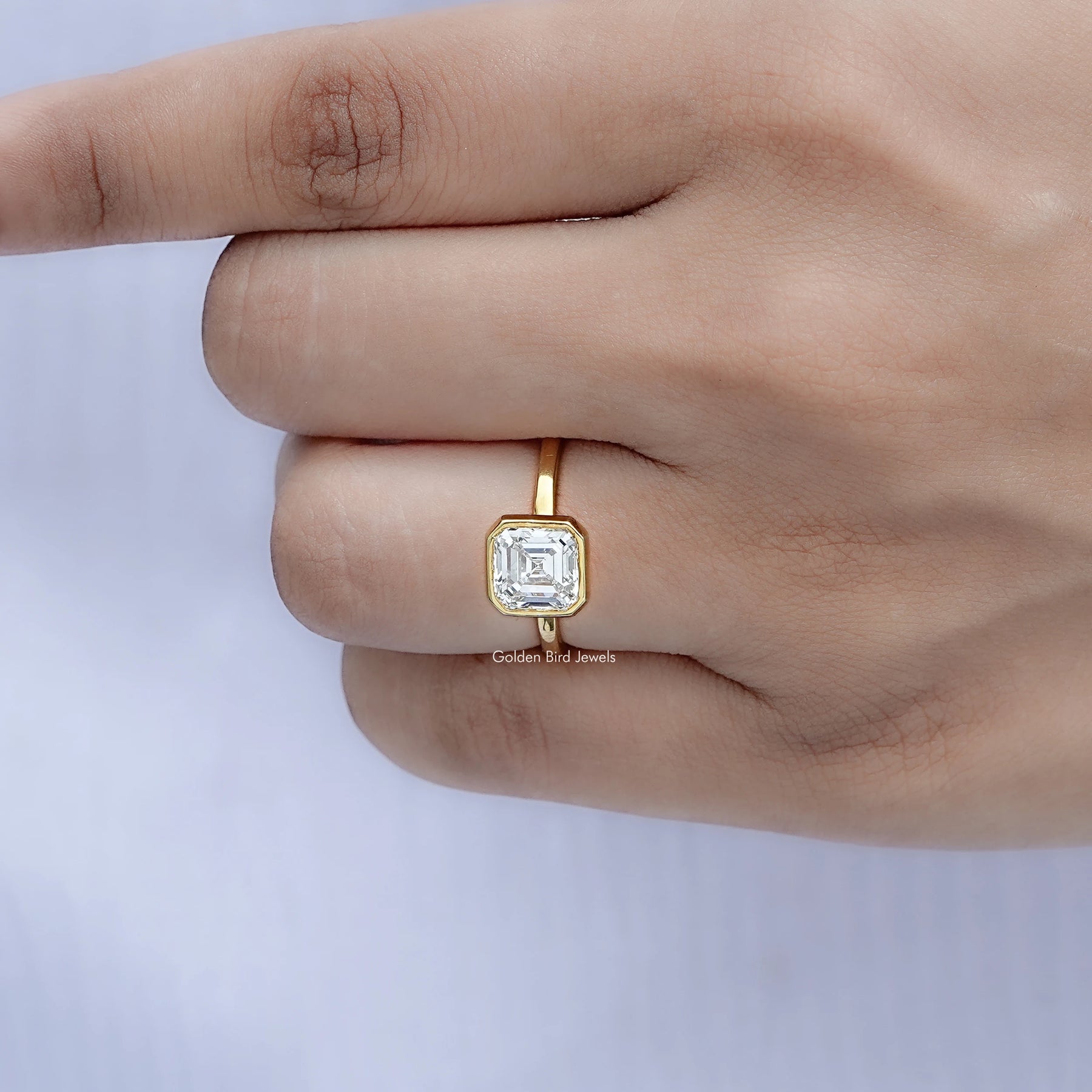 Bezel Set Asscher Cut Lab Diamond Solitaire Ring