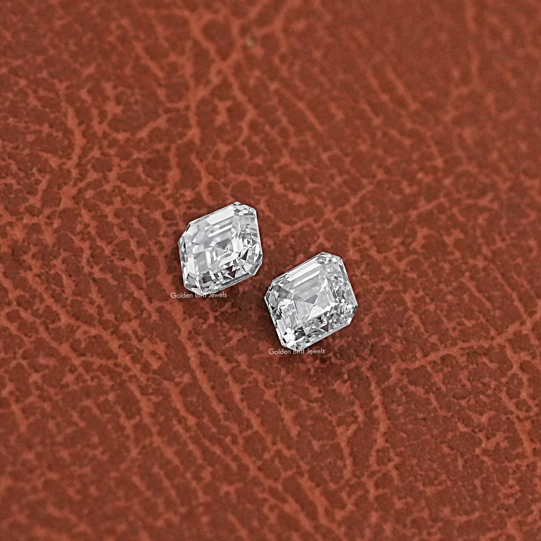 Close-Up View of Asscher Cut Diamond Pair In White