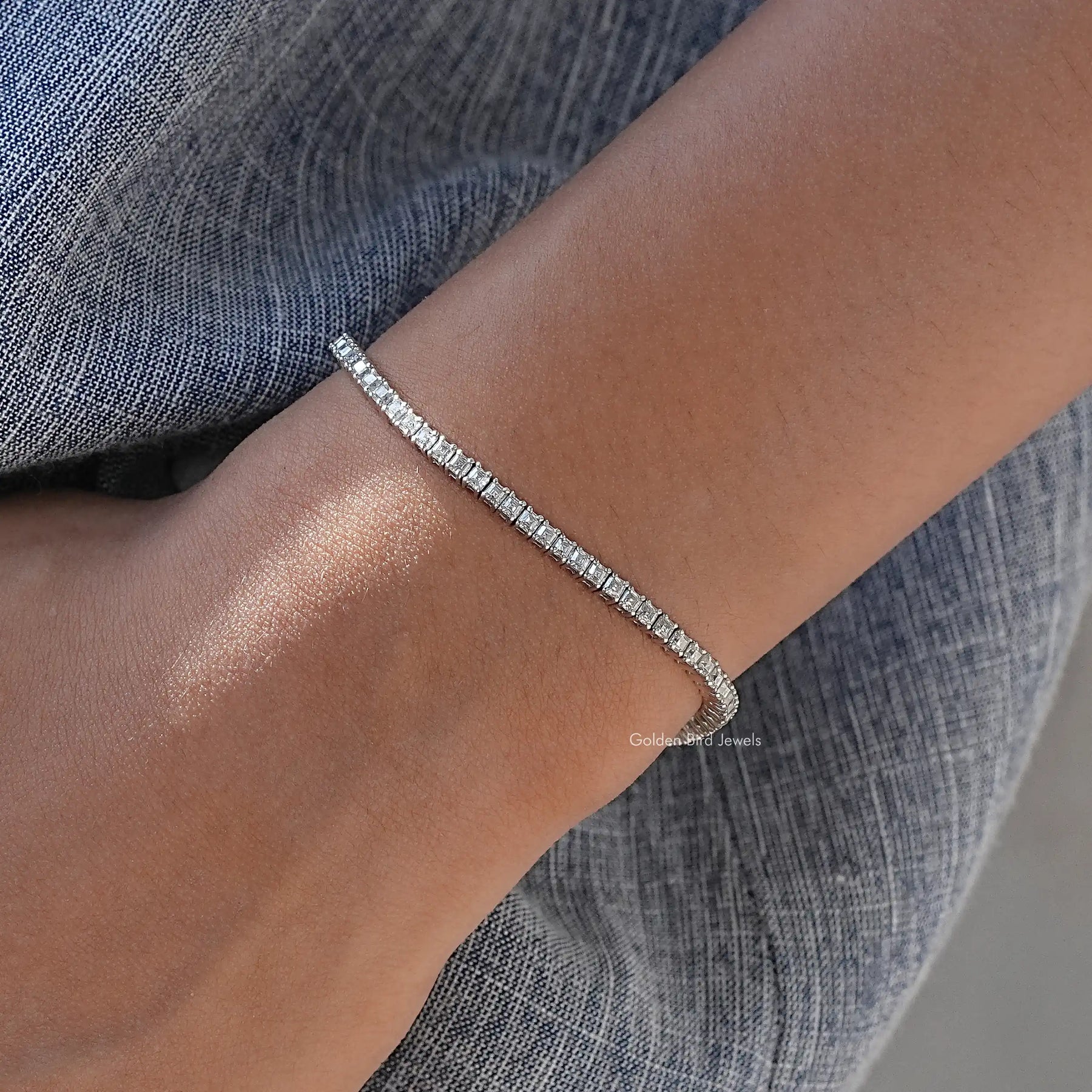 In front view of moissanite asscher Shape Bracelet