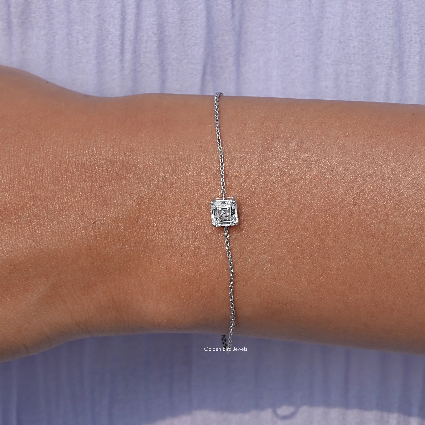 View of asscher Cut delicate chain Bracelet