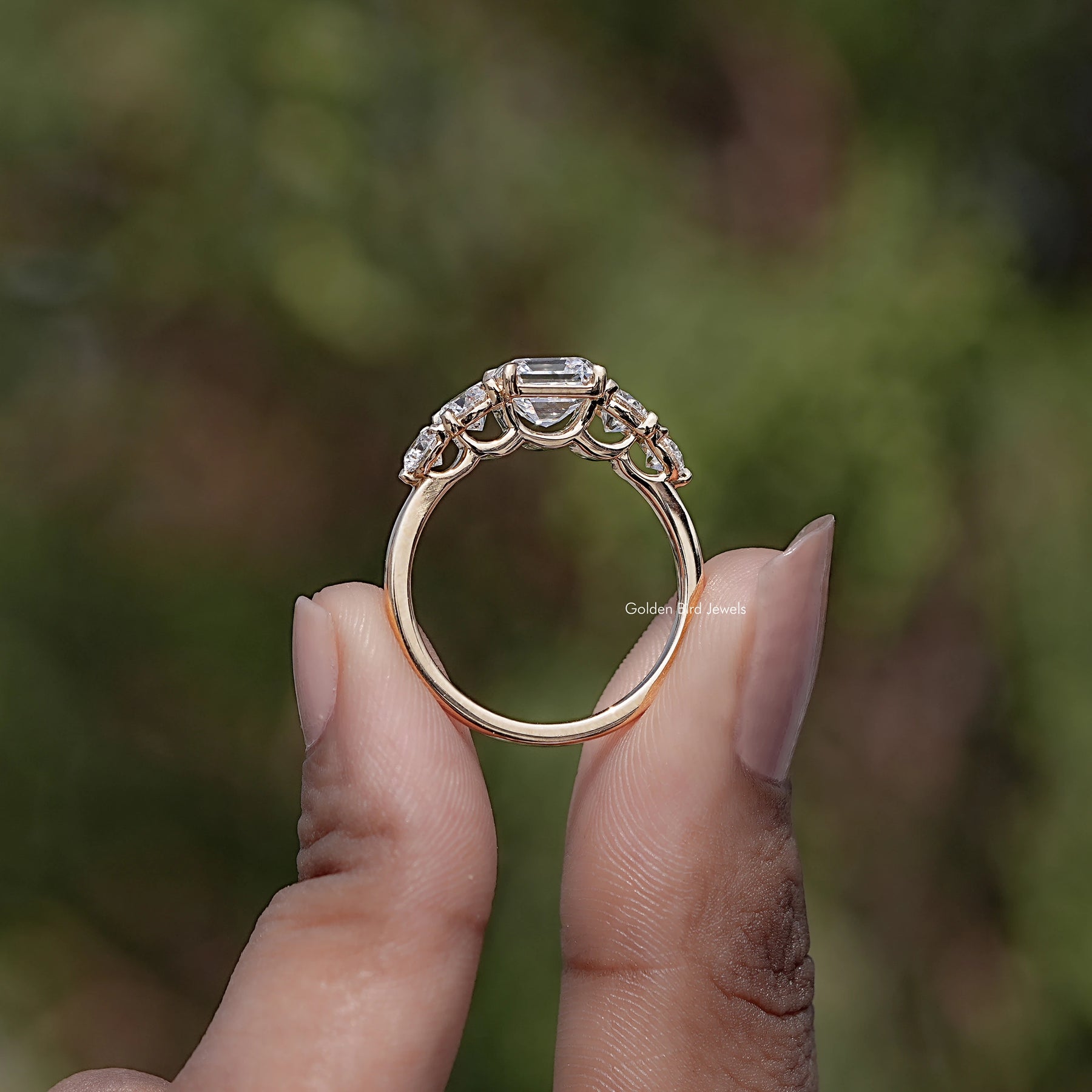 Back view of Asscher Cut Lab Grown Diamond Five Stone Ring