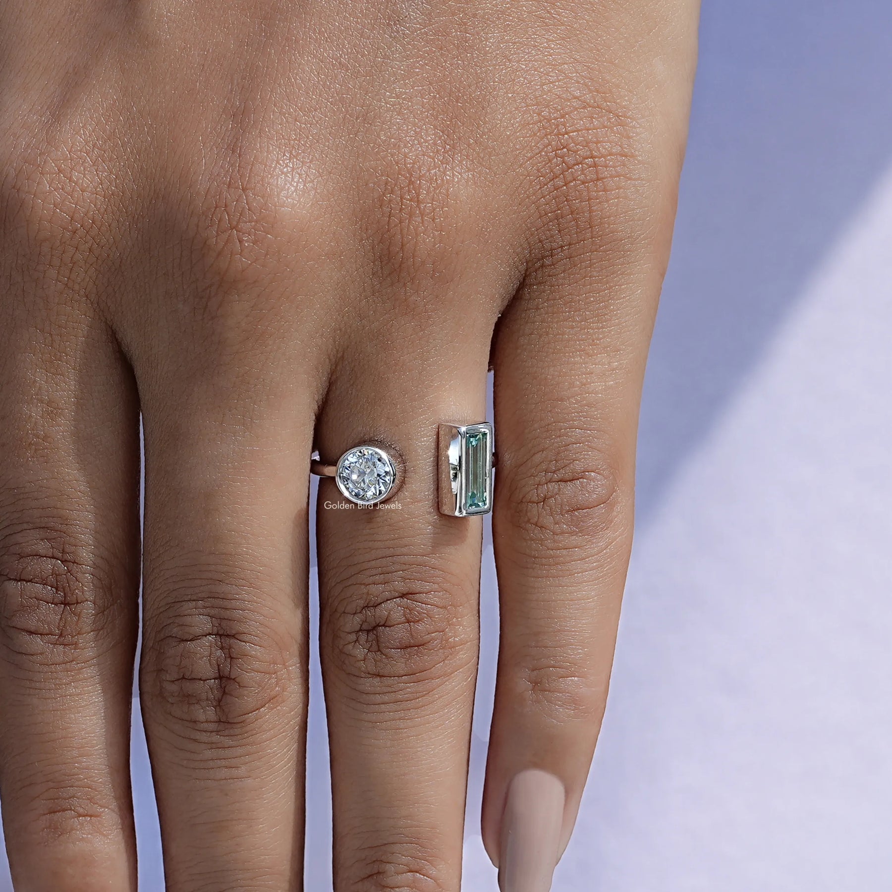 Full view of moissanite Ring in unique shape