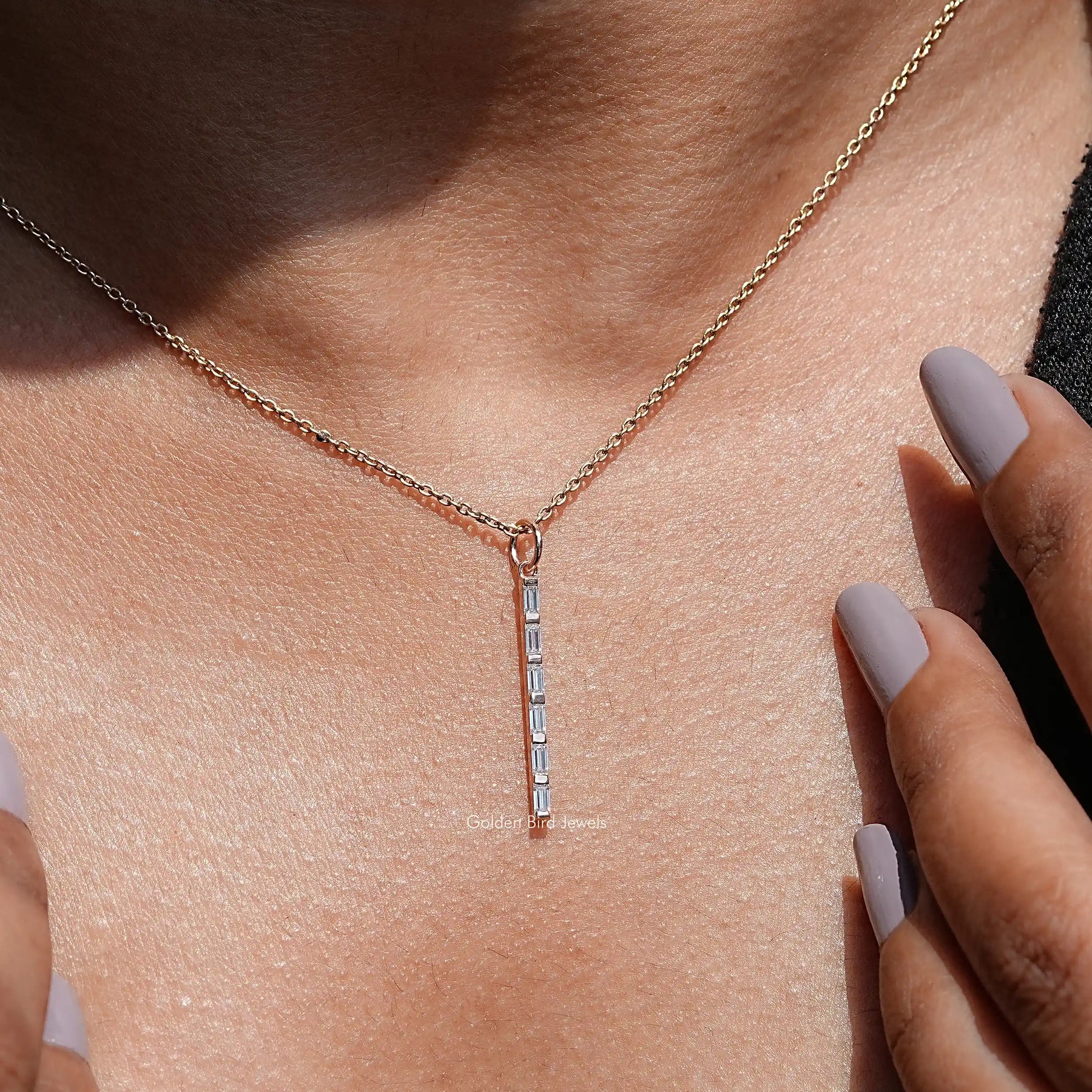 Detailed view of moissanite bridesmaid pendant