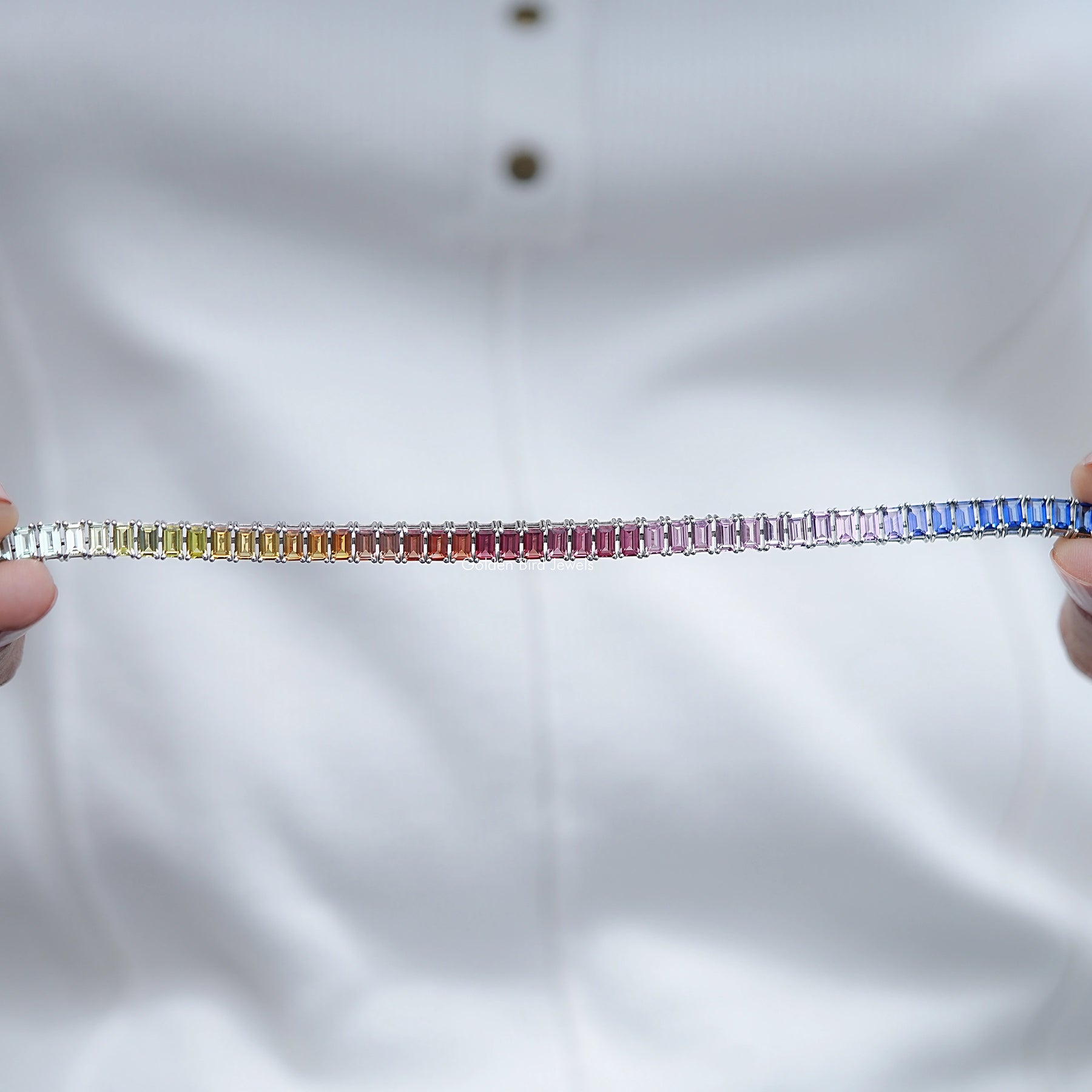 Multi Color Baguette Gemstone Tennis Bracelet