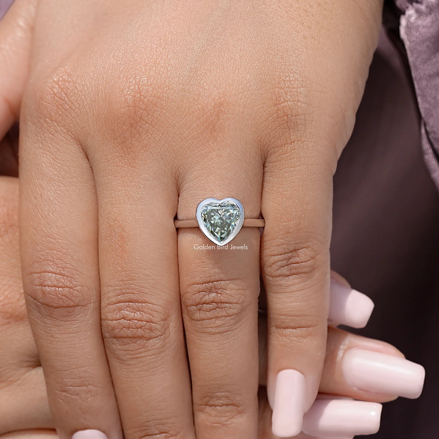 Heart Shape Moissanite Diamond Bezel Promise Ring
