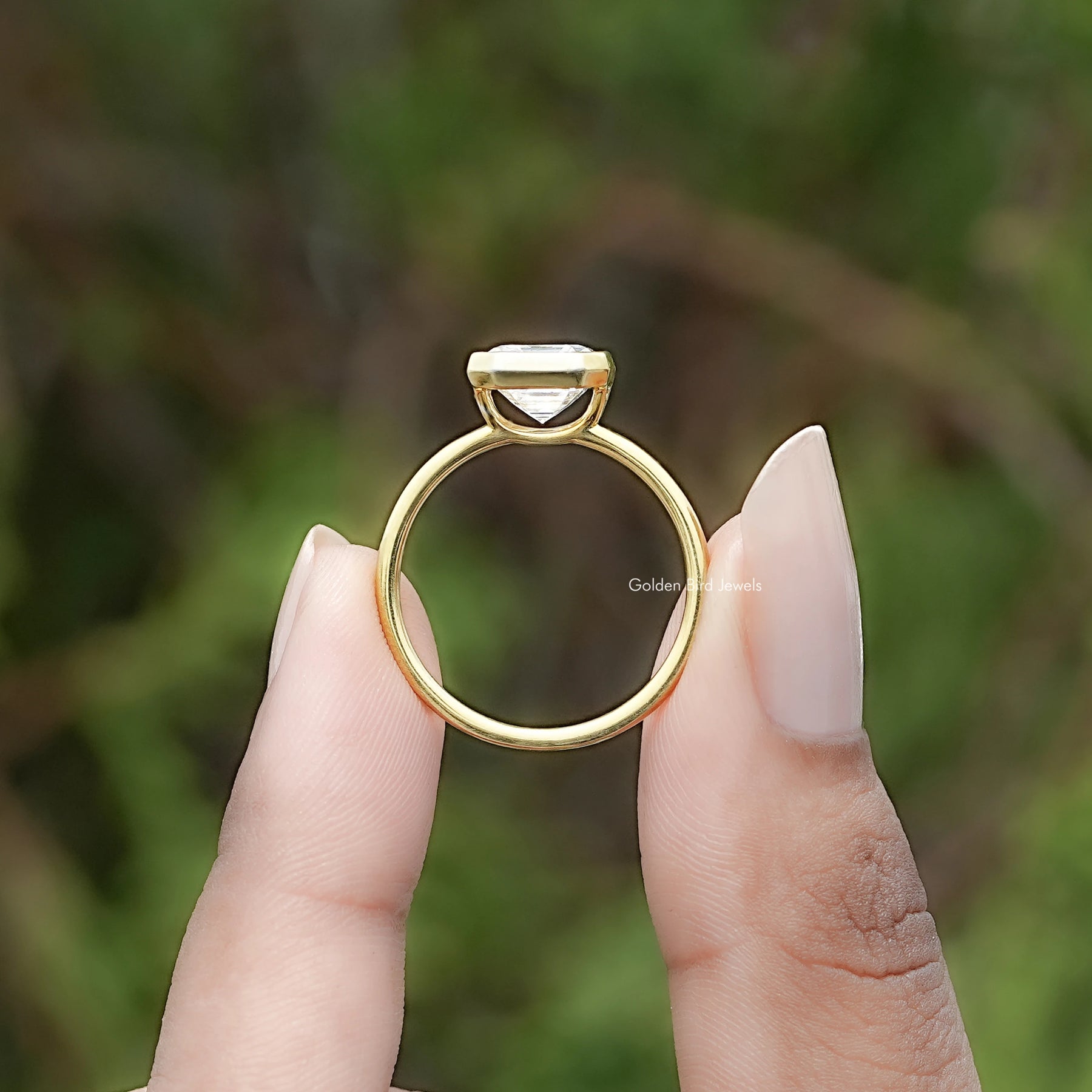 Bezel Set Asscher Cut Lab Diamond Solitaire Ring