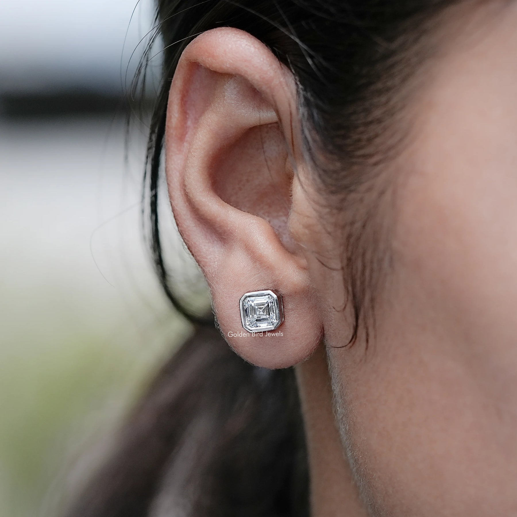 Asscher Cut Lab Diamond Bezel Set Stud Earrings