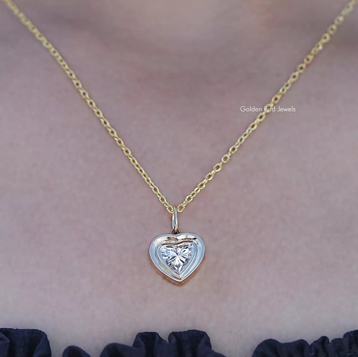 Close up view of Bezel Set Heart Shaped Lab Diamond Solitaire Pendant