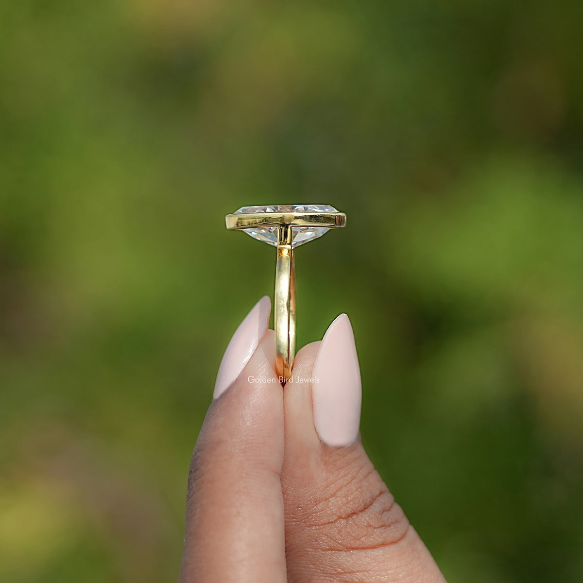 Bezel Set Old Mine Moval Moissanite Solitaire Ring