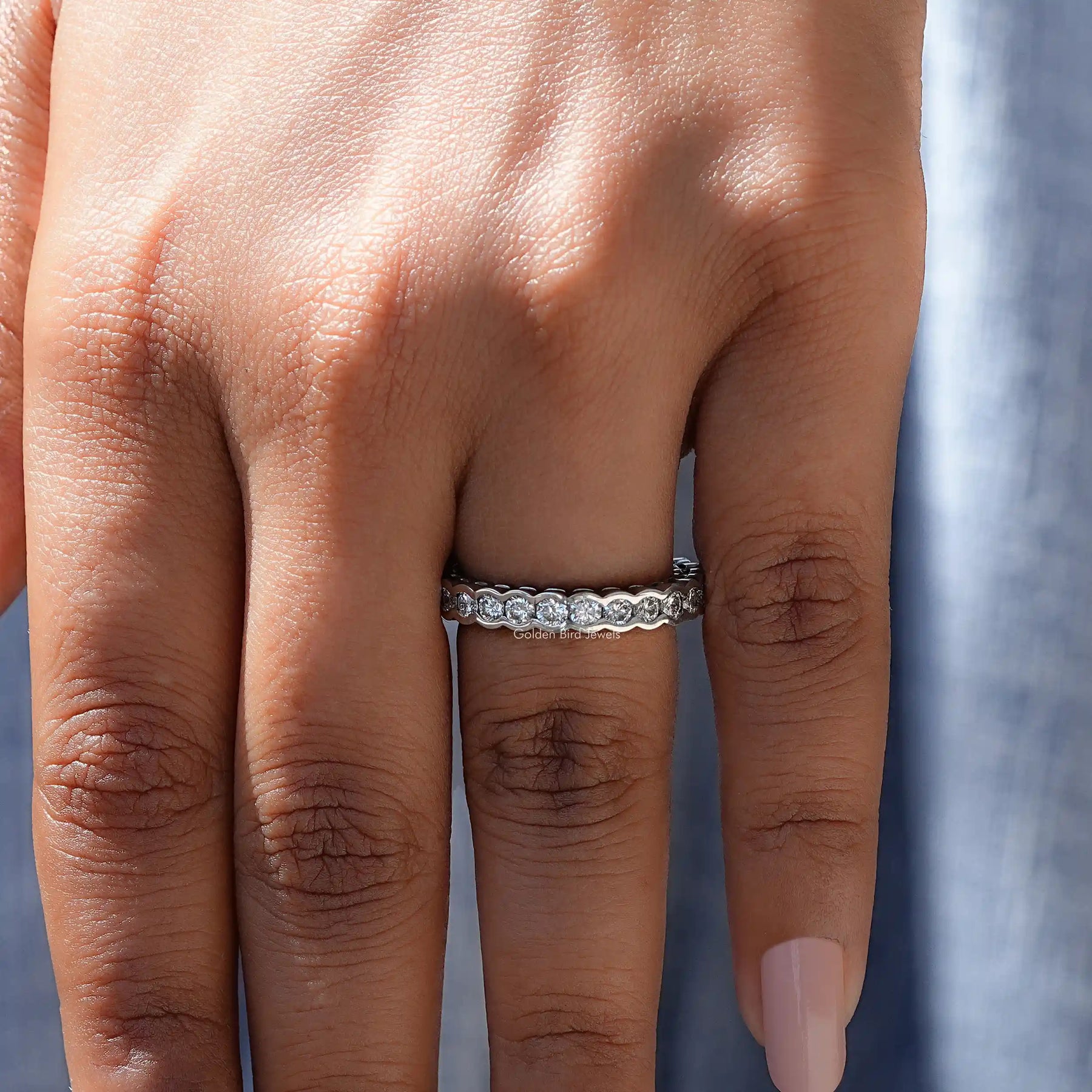 View of Bezel Set Round Cut Diamond Band In White Gold
