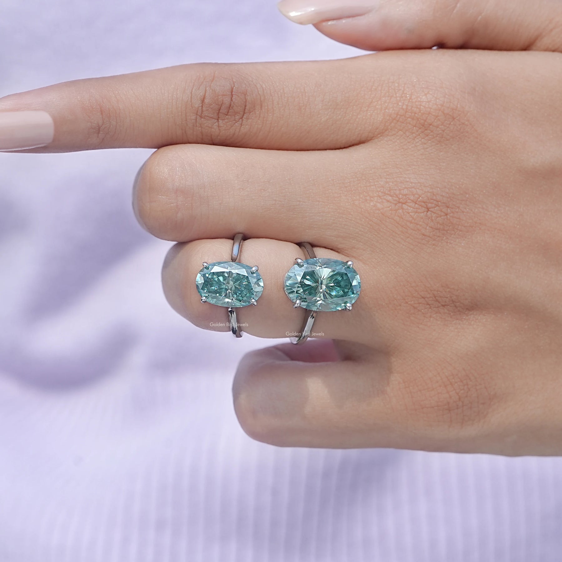 Detailed View Of Blue Green Oval Cut Solitaire Ring