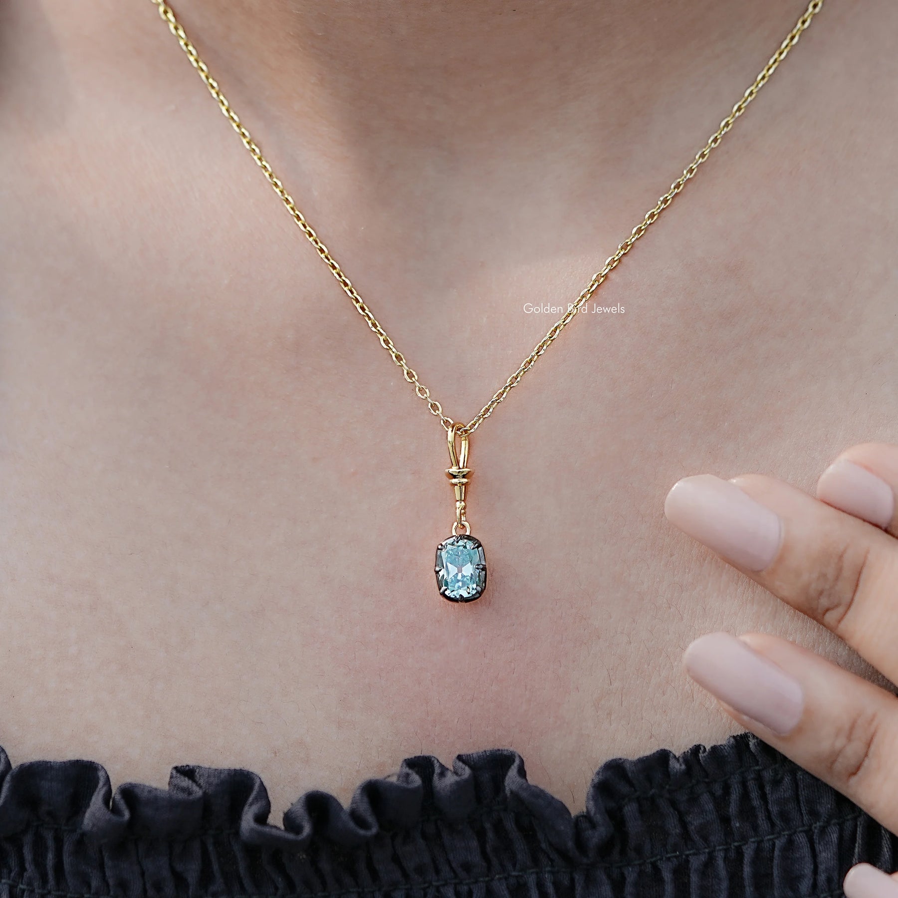 Side View Of Old Mine Cushion Moissanite Pendant