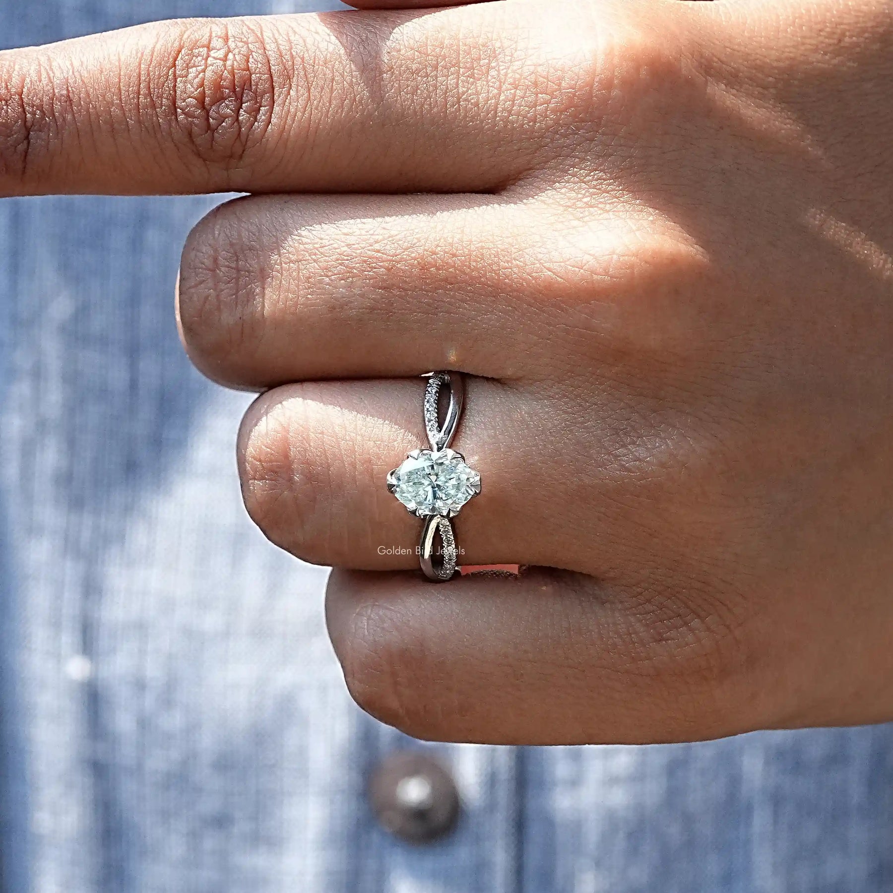 View of Oval Cut Moissanite Engagement Ring