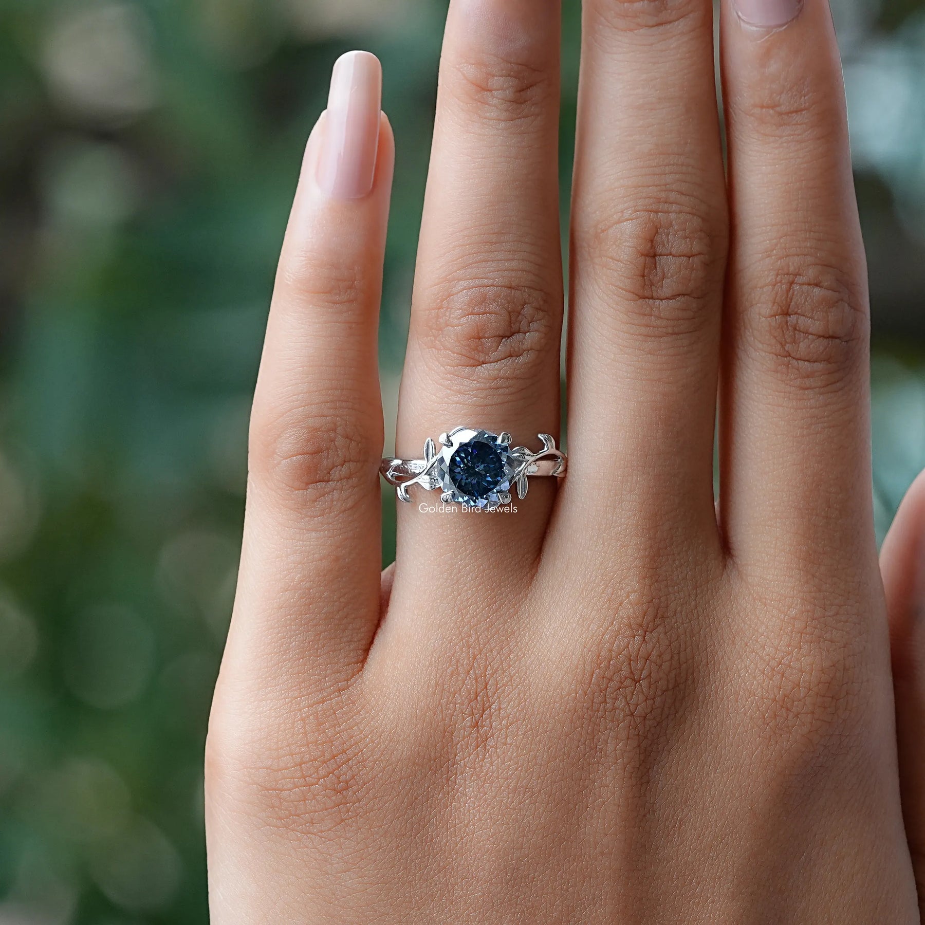 Detailed View Of Portuguese Cut Round Moissanite Ring
