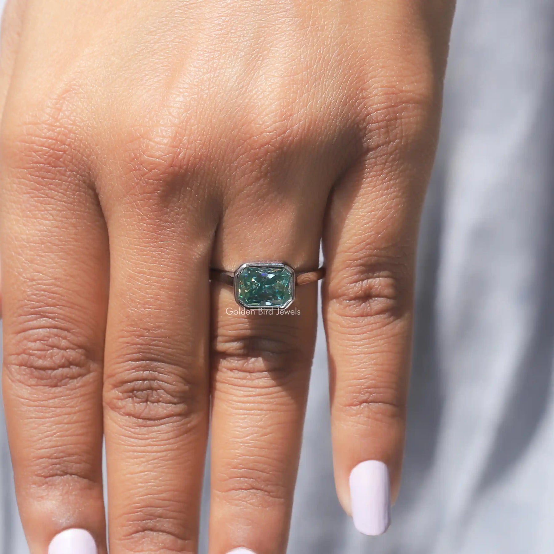 Detailed View Of Radiant Cut Moissanite Engagement Ring In White Gold