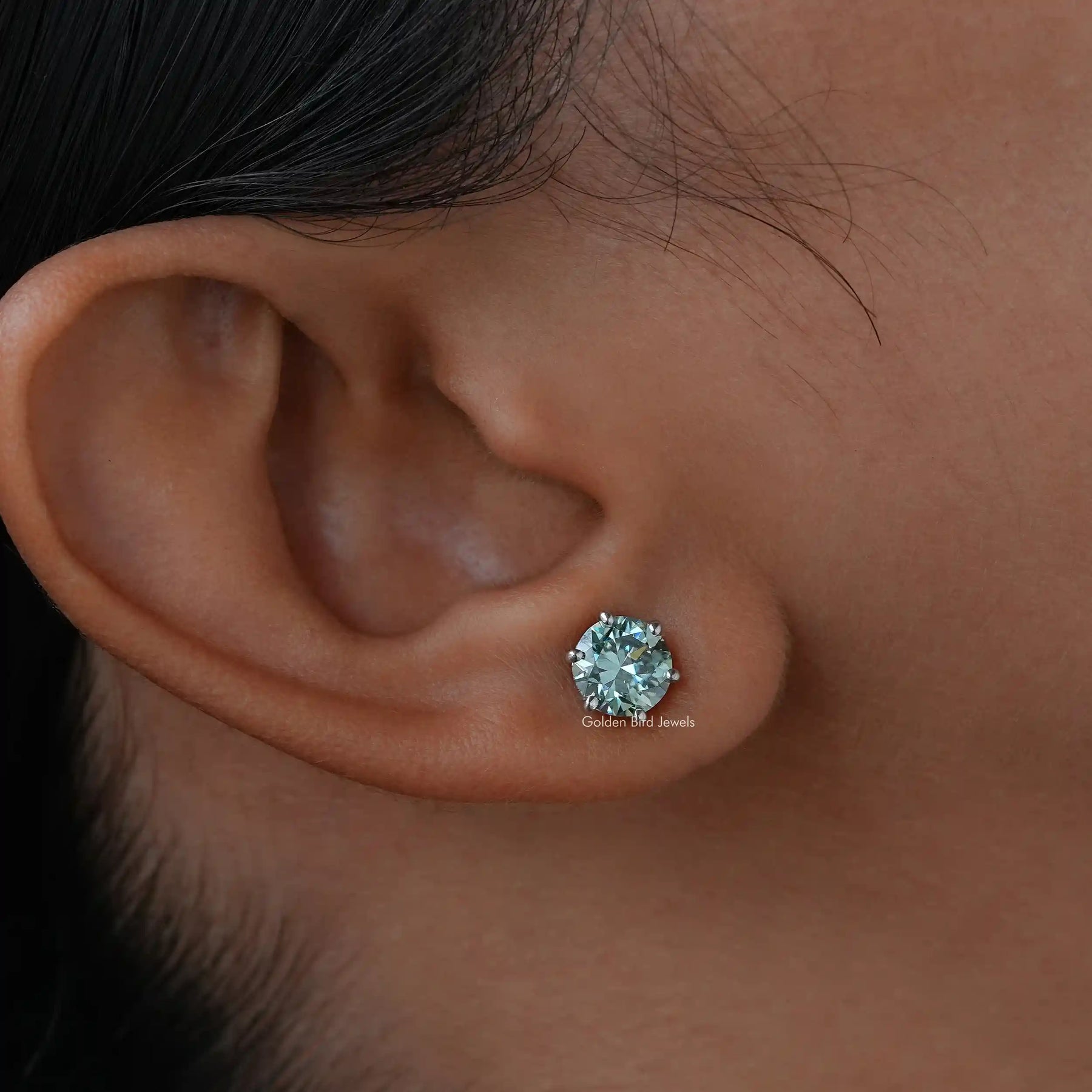 Moissanite Round Cut White Gold Earrings in 6 prongs setting