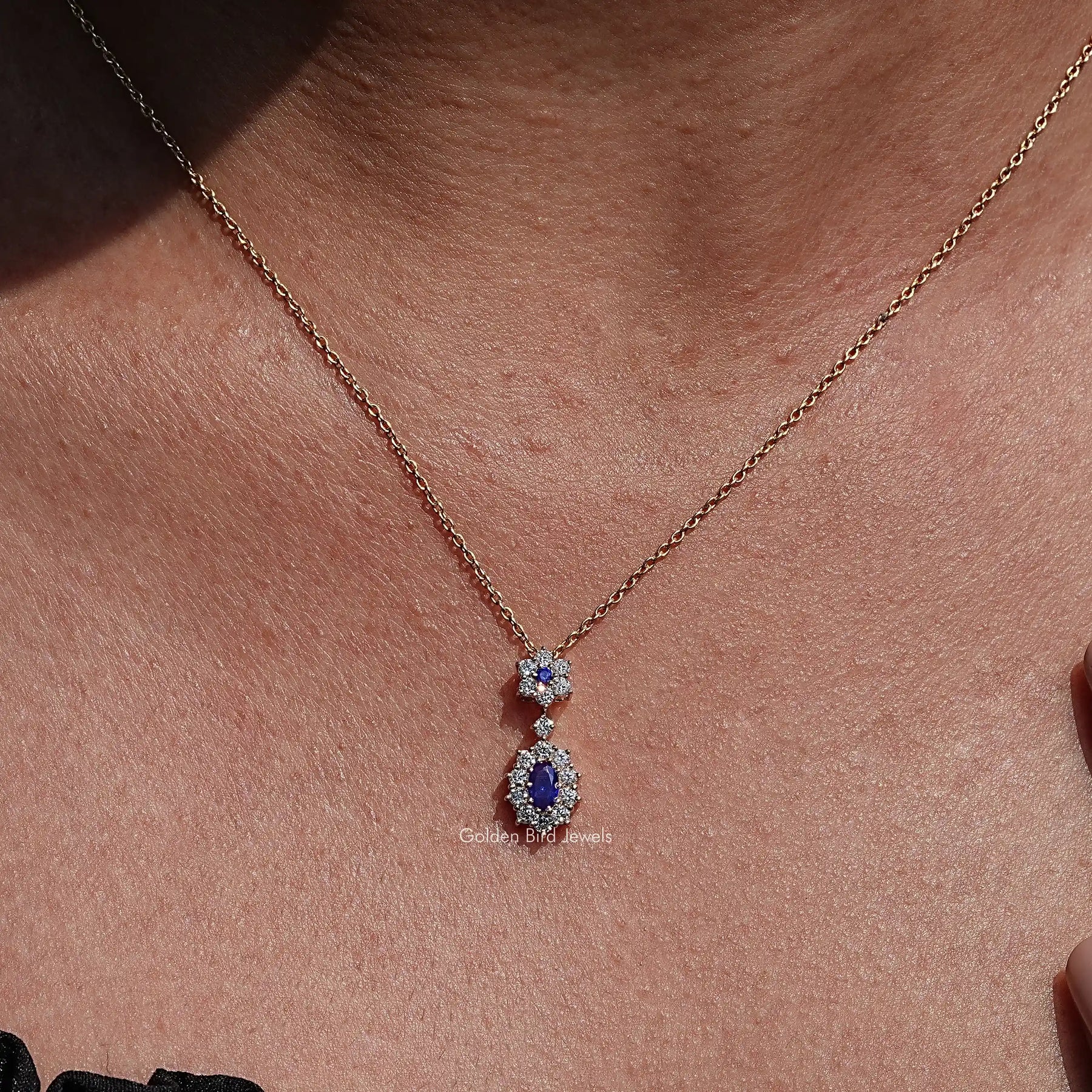 women's of Blue Sapphire Oval Gemstone Pendant In Yellow Gold