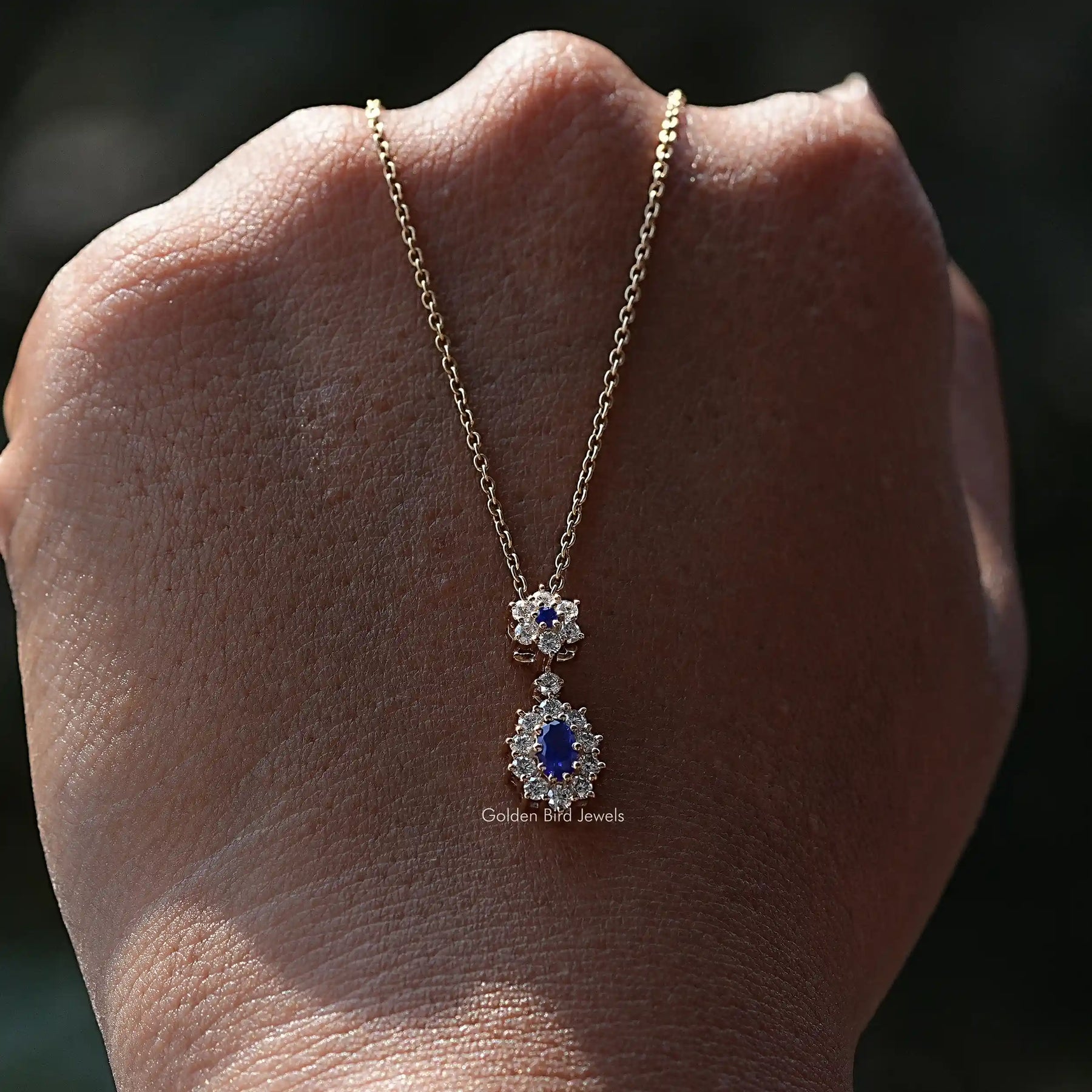Blue Sapphire Oval Cut Gemstone Pendant In Women's