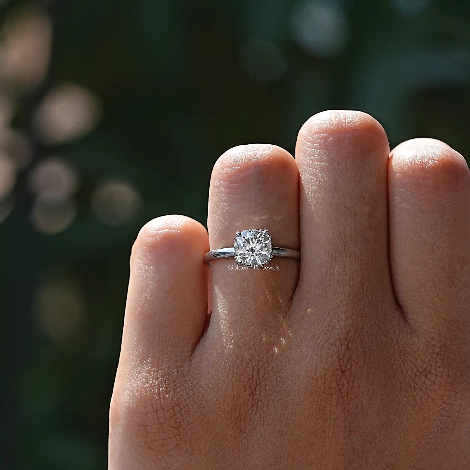 Close view of Lab Diamond Cushion Cut Ring