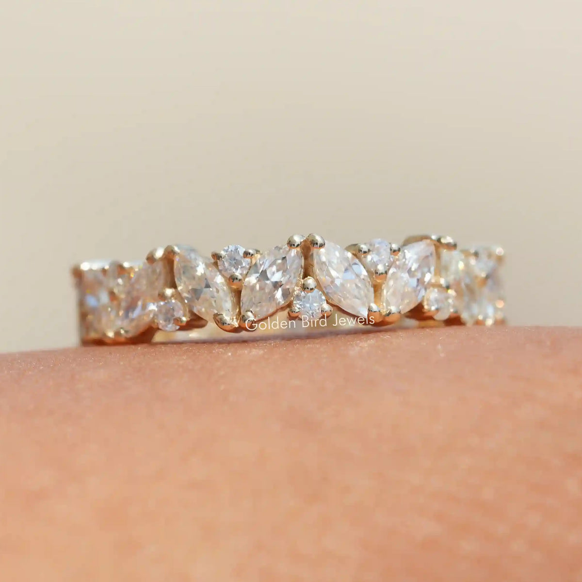 Front view of Marquise And Round Moissanite Full Eternity Band