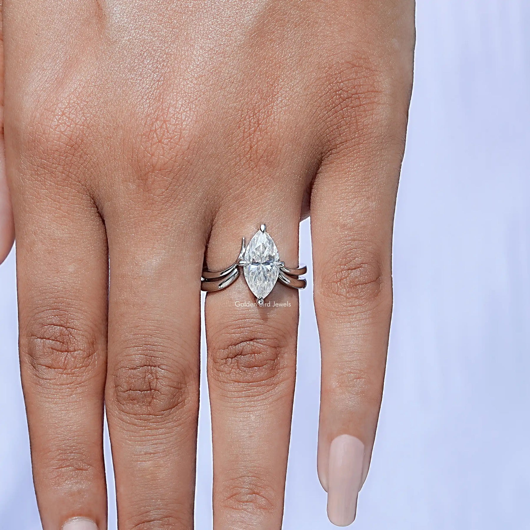 Top view of Marquise Cut Moissanite Solitaire Chevron Ring for women 's wear