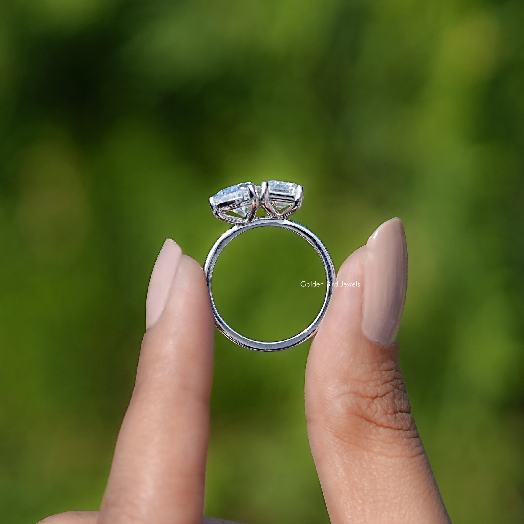 Pear And Emerald Cut Toi Et Moi Moissanite Ring