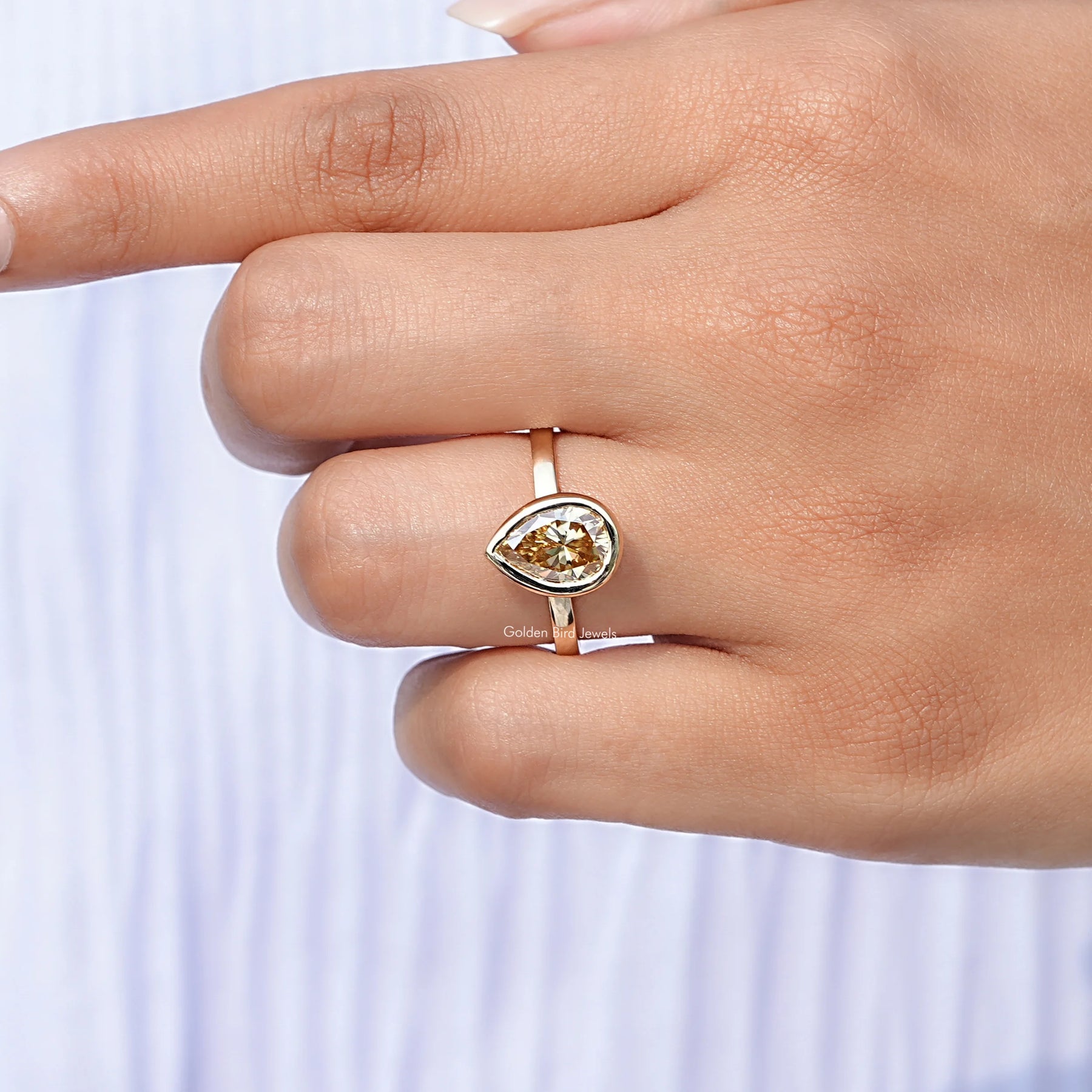 View Of Yellow Moissanite Bezel Set Solitaire Ring