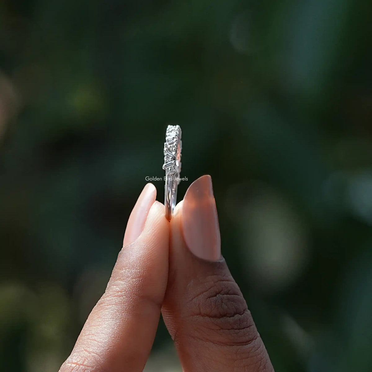 Round And Baguette Lab Diamond Half Eternity Band