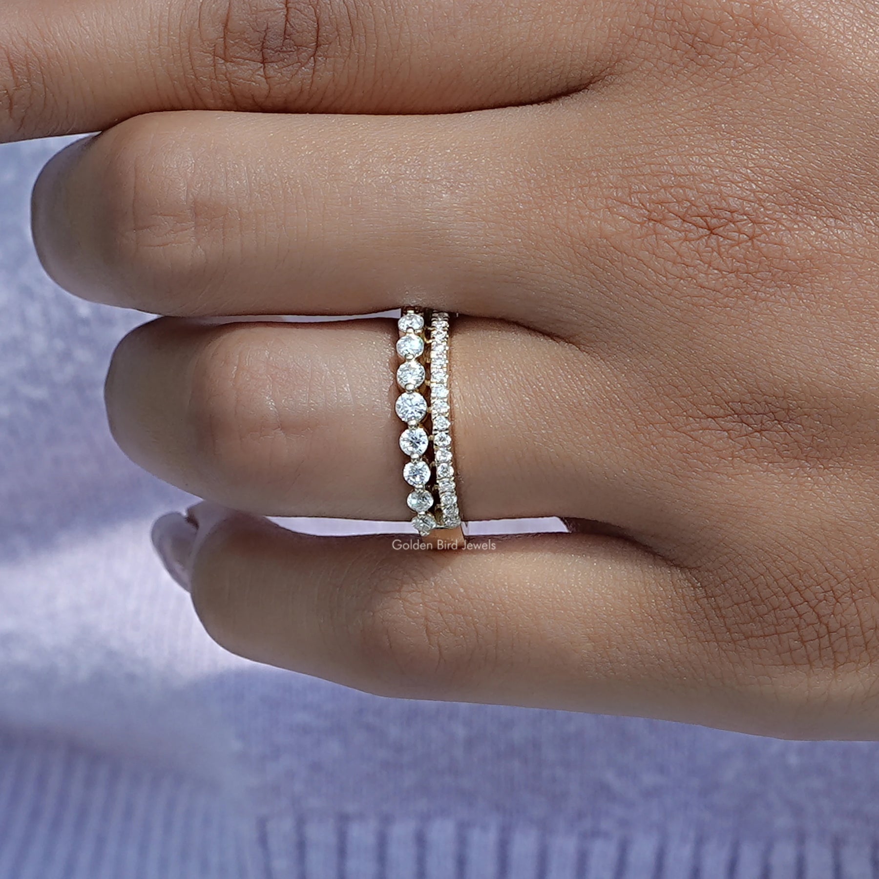 Round Moissanite Two Row Half Eternity Matching Band