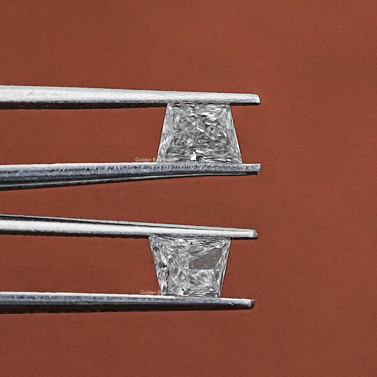 Tweezer hold Brilliant Trapezoid Cut Lab Diamond Pair