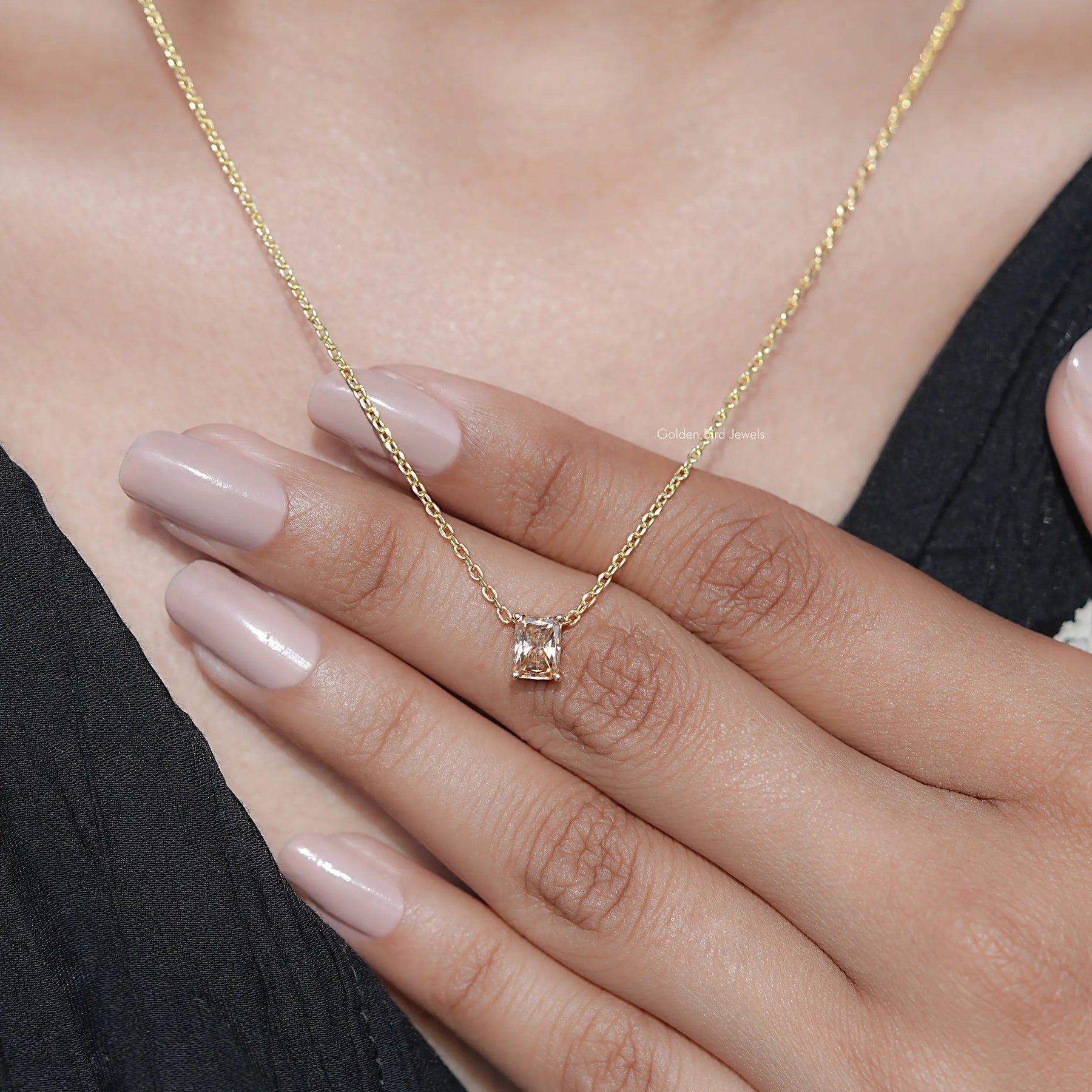 Close view of Emerald Cut Moissanite Solitaire Ring