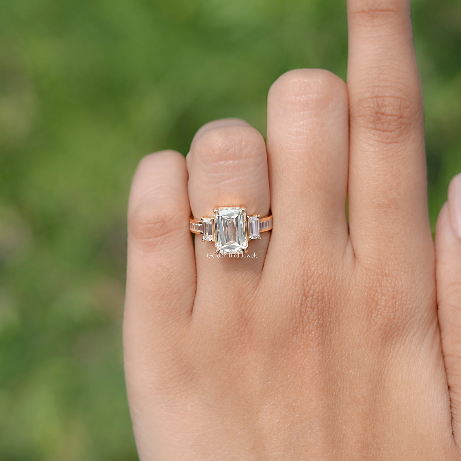 Criss Cut Moissanite Three Stone Ring