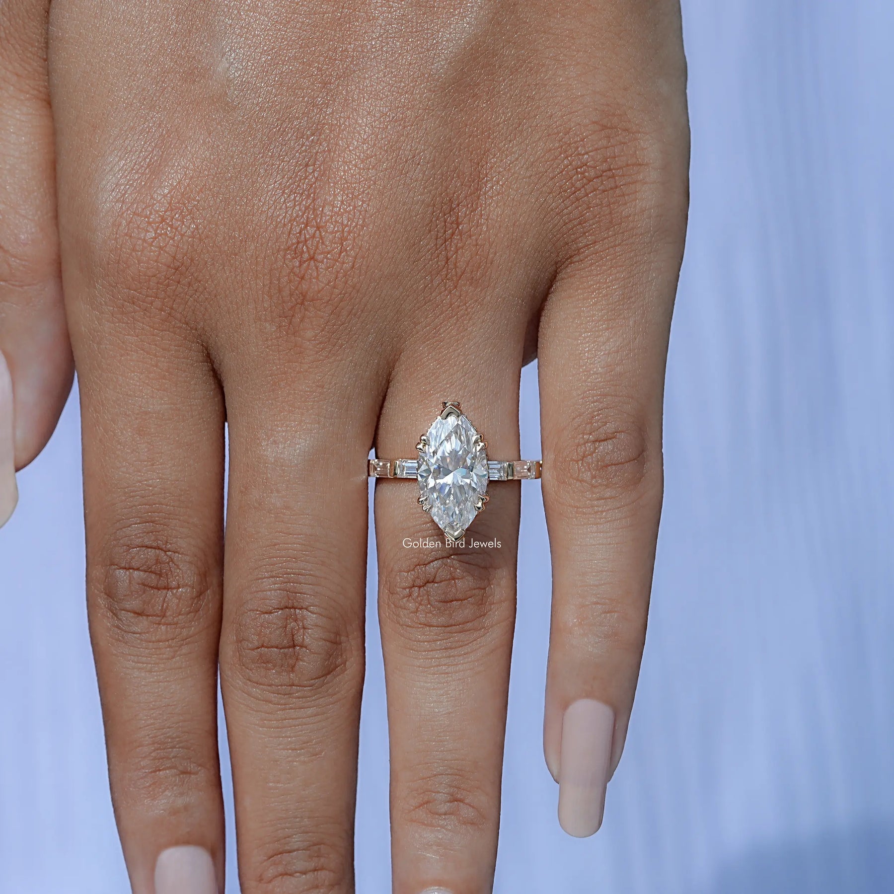 Marquise And Baguette Cut Moissanite Solitaire Accent Ring