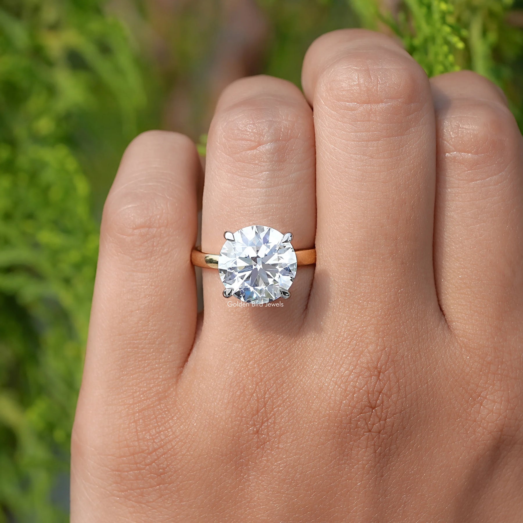 View of Round Cut Lab Diamond Solitaire Ring In Yellow Gold