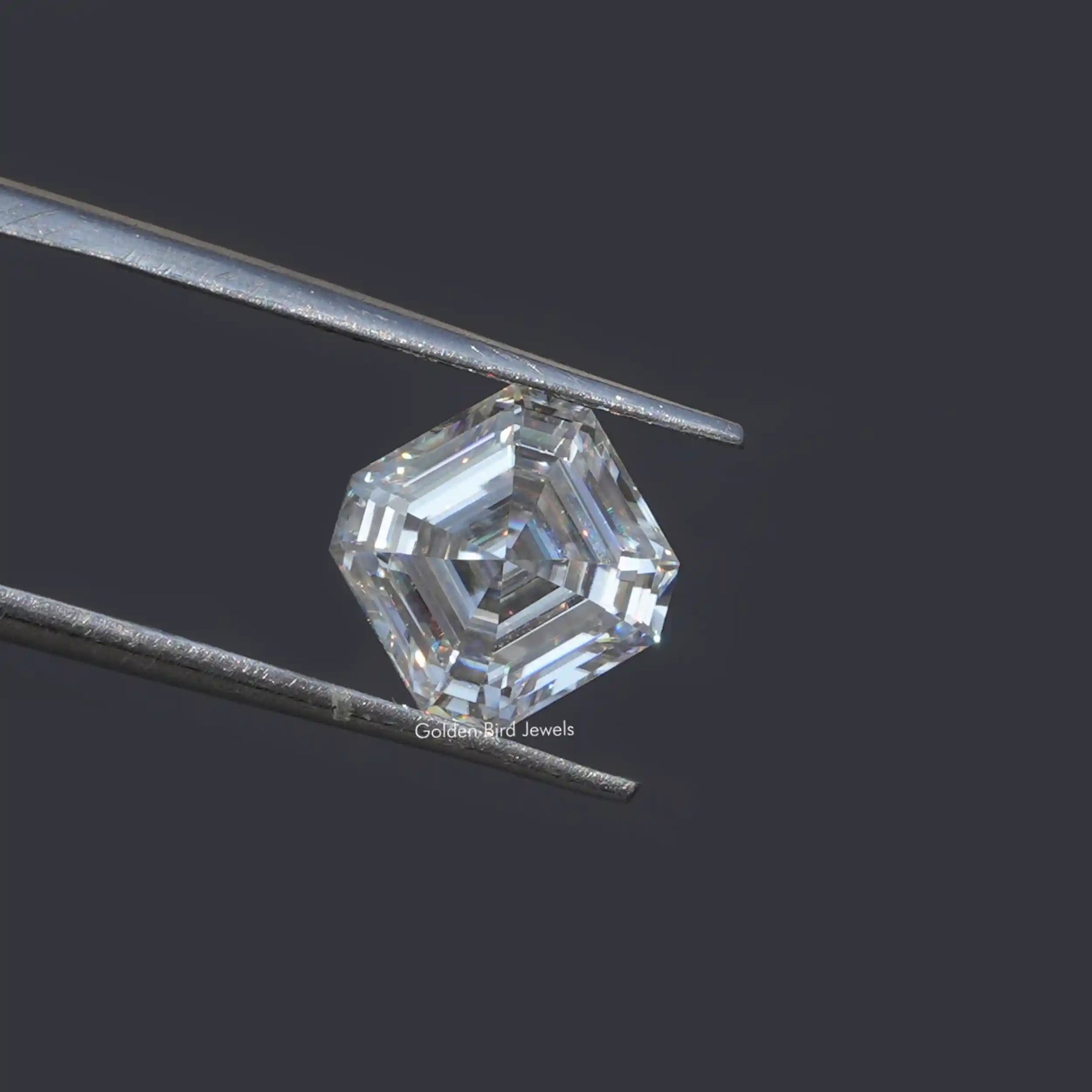 View of Asscher Cut Loose Moissanite Stone In White