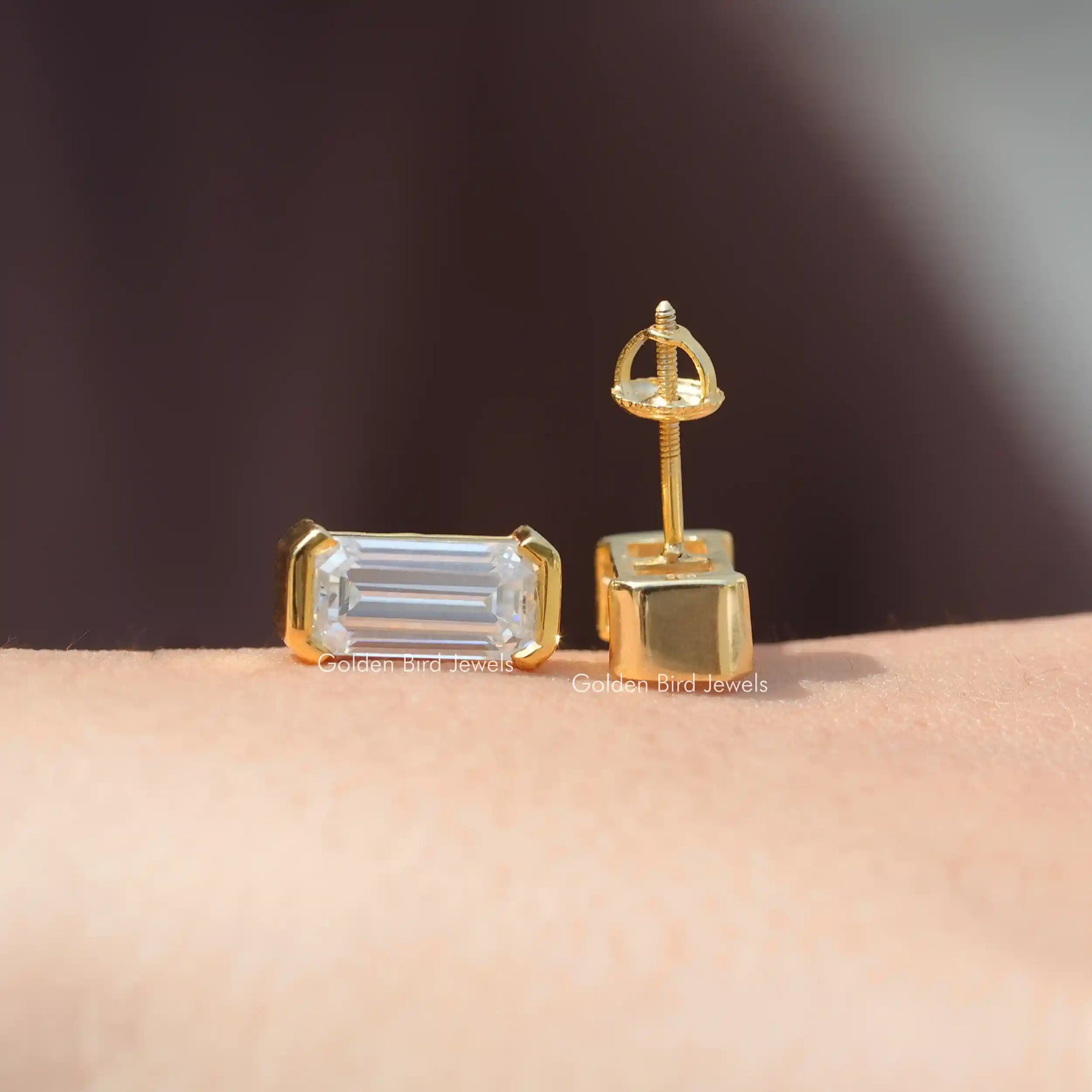 Front and back view of moissanite stud earrings