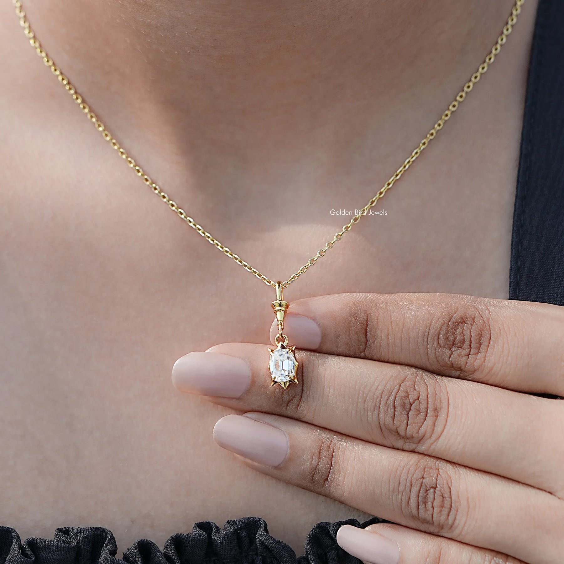 Front View Of Old Mine Cushion Moissanite Pendant