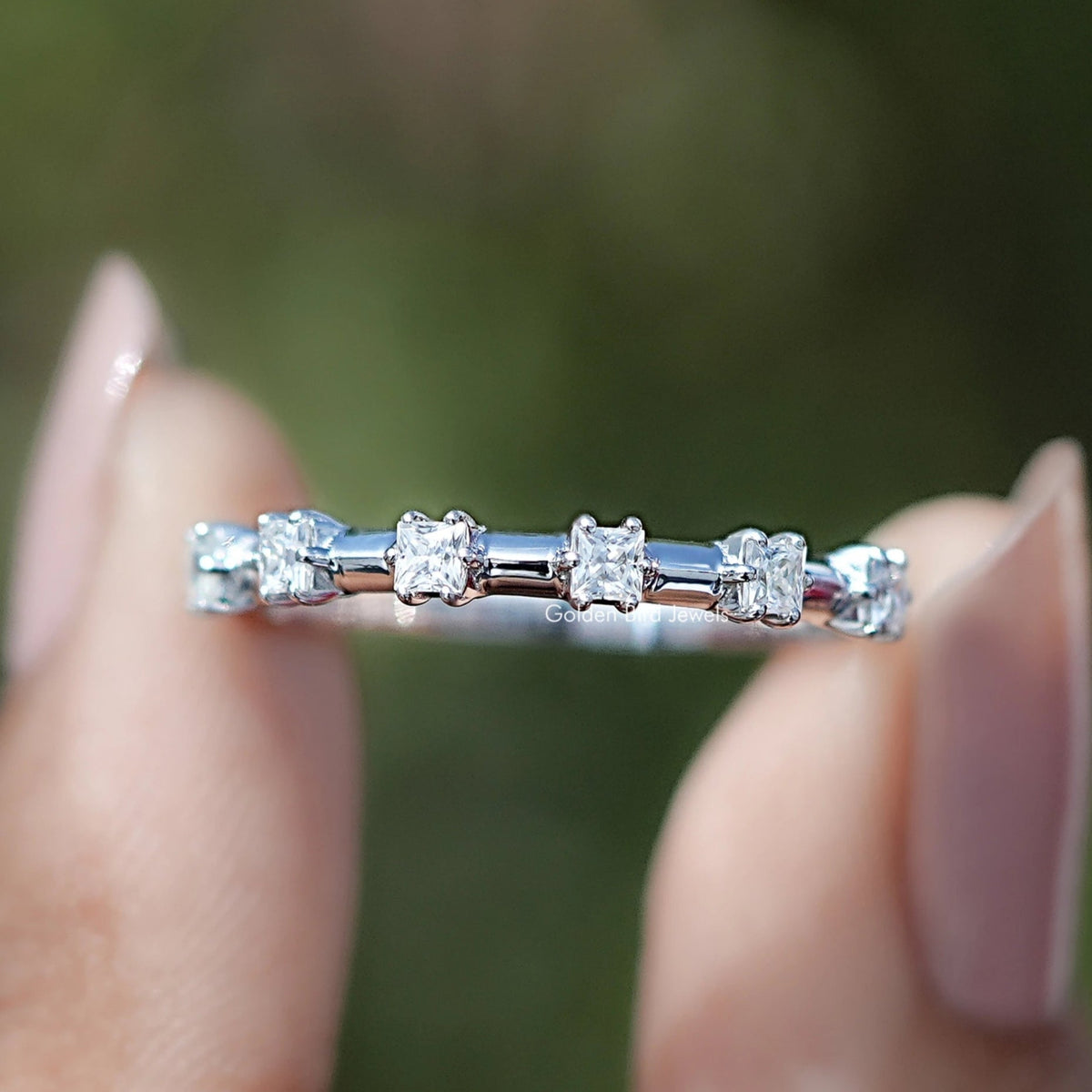 Colorless Princess Cut Moissanite Half Eternity Band