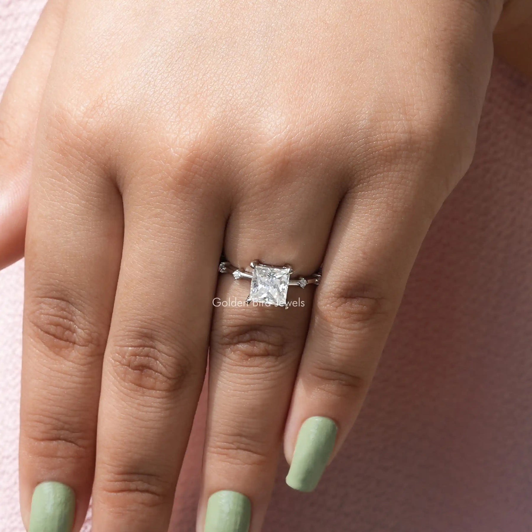 Close-Up View of Princess Cut Solitaire Ring In White Gold