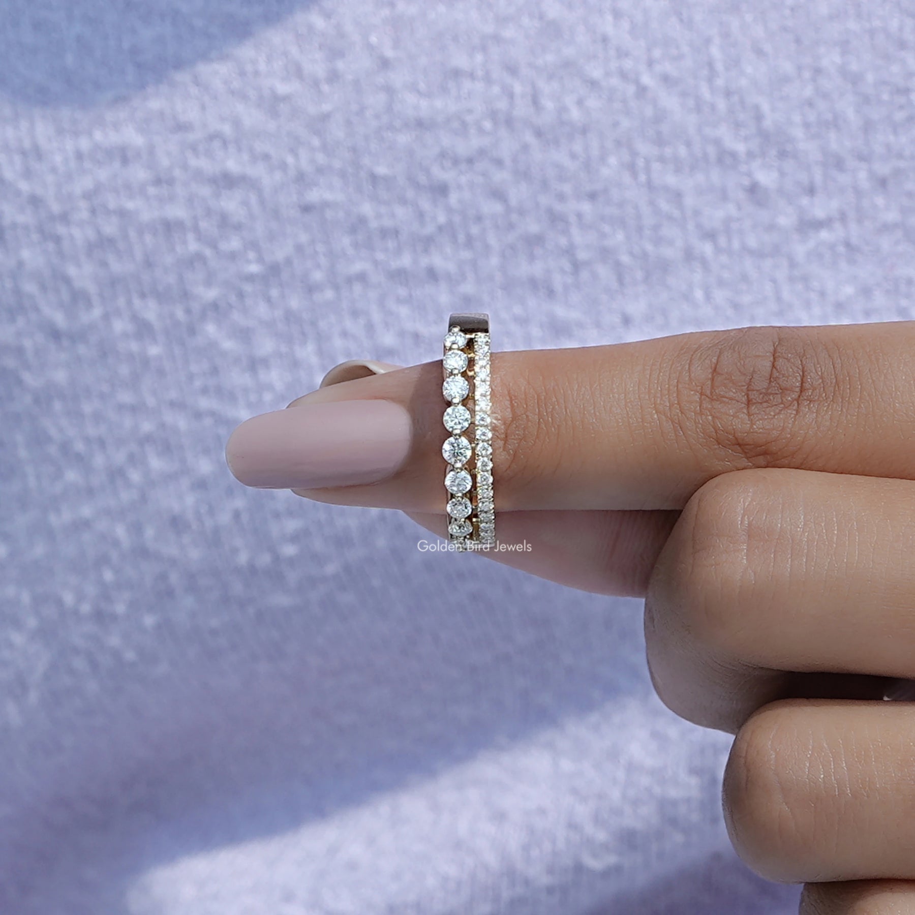 Round Moissanite Two Row Half Eternity Matching Band