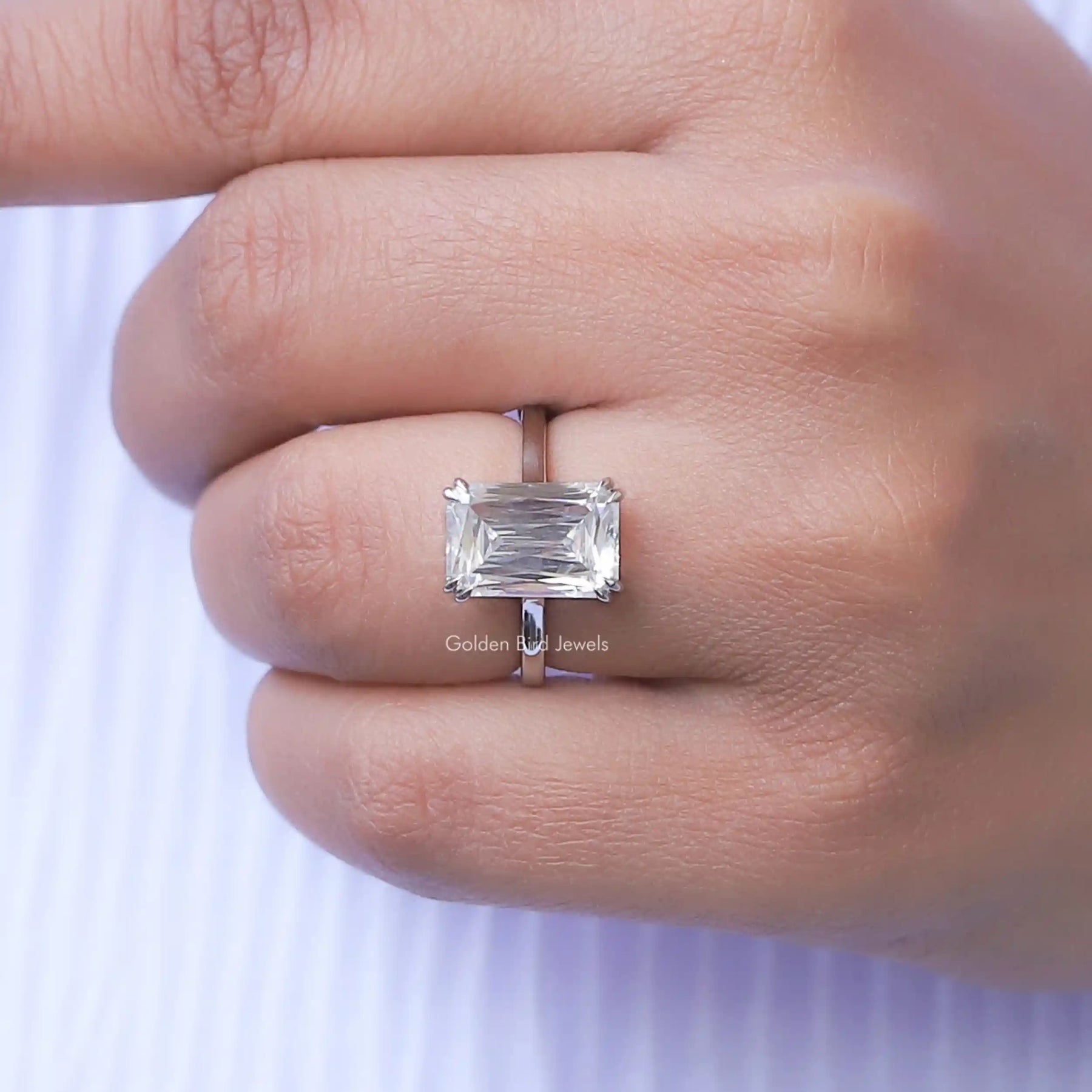 Criss Cut Moissanite Engagement Ring In Yellow Gold